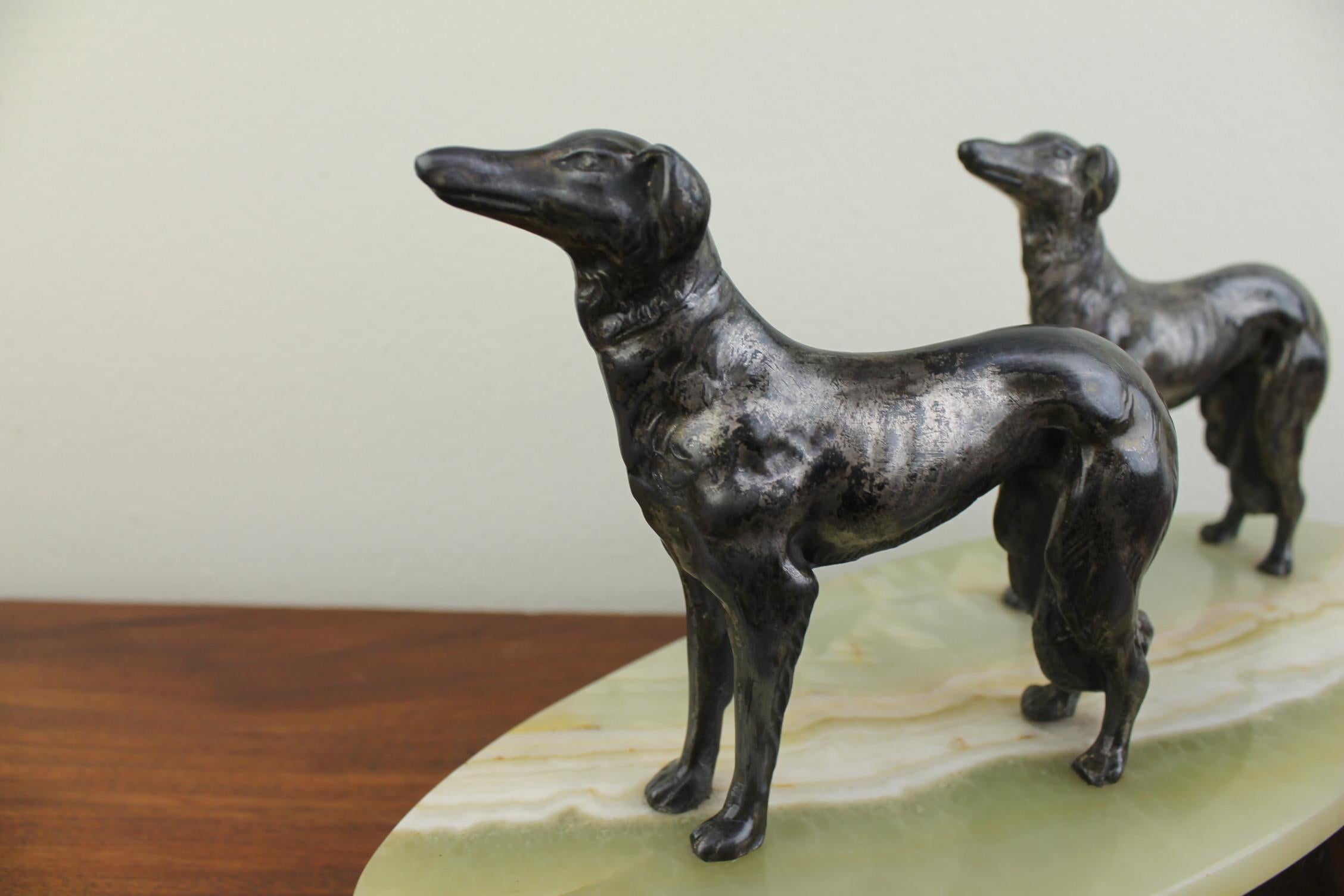 French Art Deco Group of Greyhounds on Marble Base