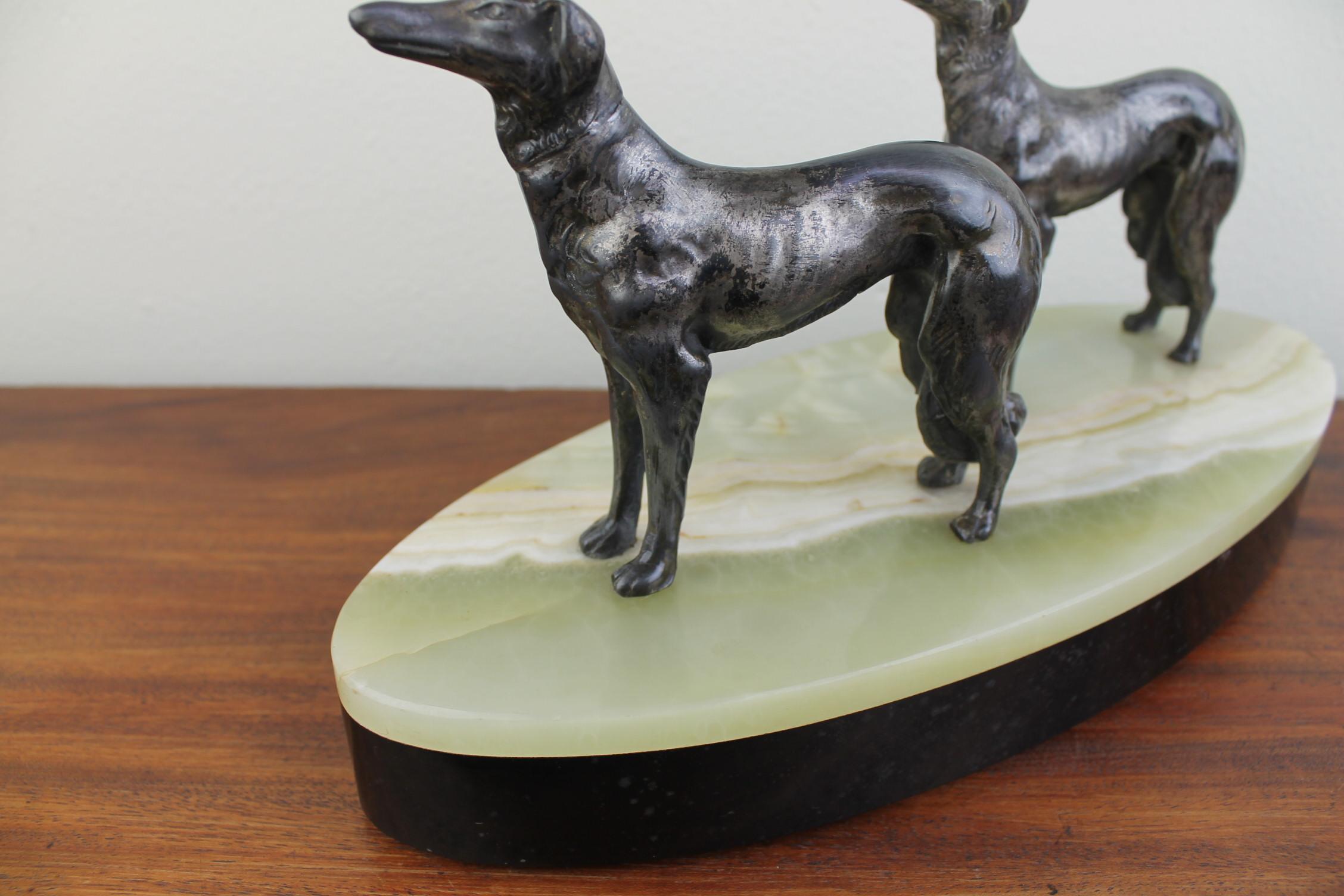 20th Century Art Deco Group of Greyhounds on Marble Base