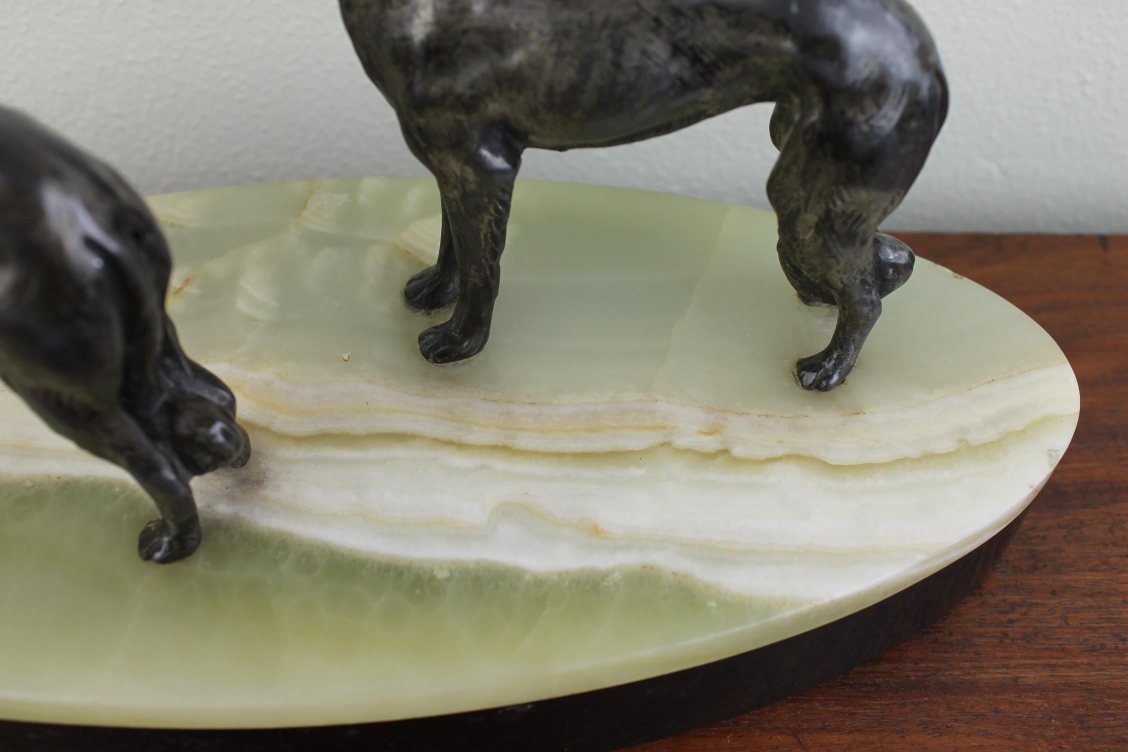 Art Deco Group of Greyhounds on Marble Base 1