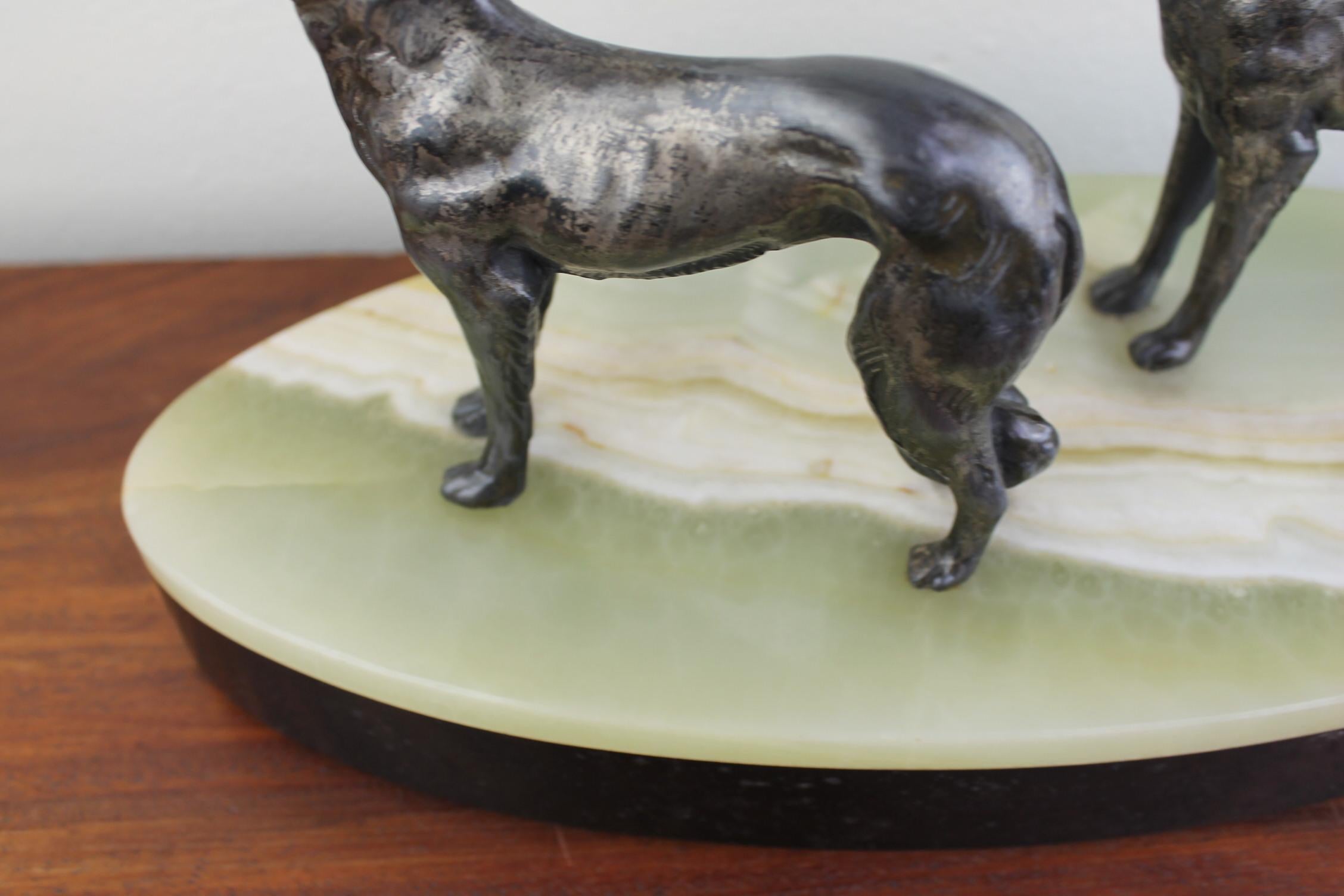 Art Deco Group of Greyhounds on Marble Base 2