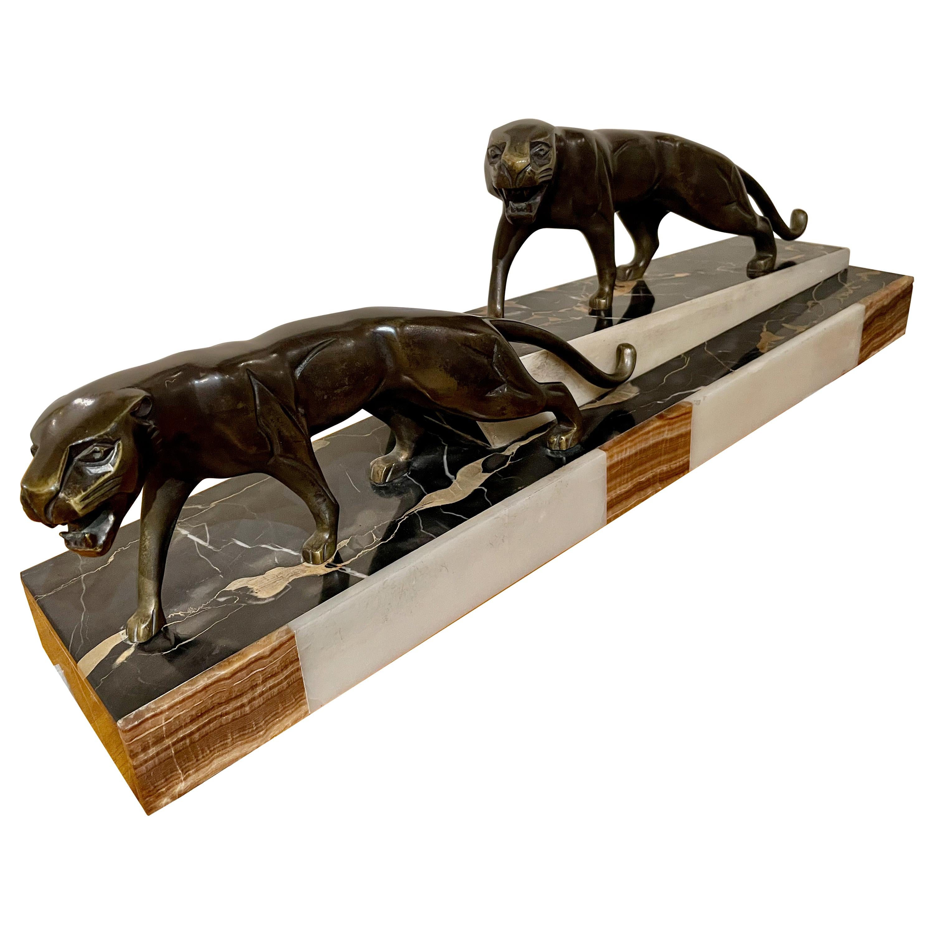 Art Deco Group of Panthers by the French Artist Dominique Jean Baptiste Hugues For Sale