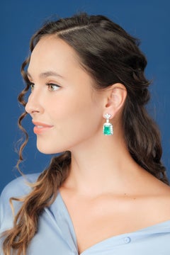 Sunita Nahata Art Deco GRS Certified Zambian Emerald, Diamond & 18KWG Earring