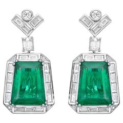Art Deco Style GRS Certified Zambian Emerald, Diamond and 18 Karat Gold Earrings