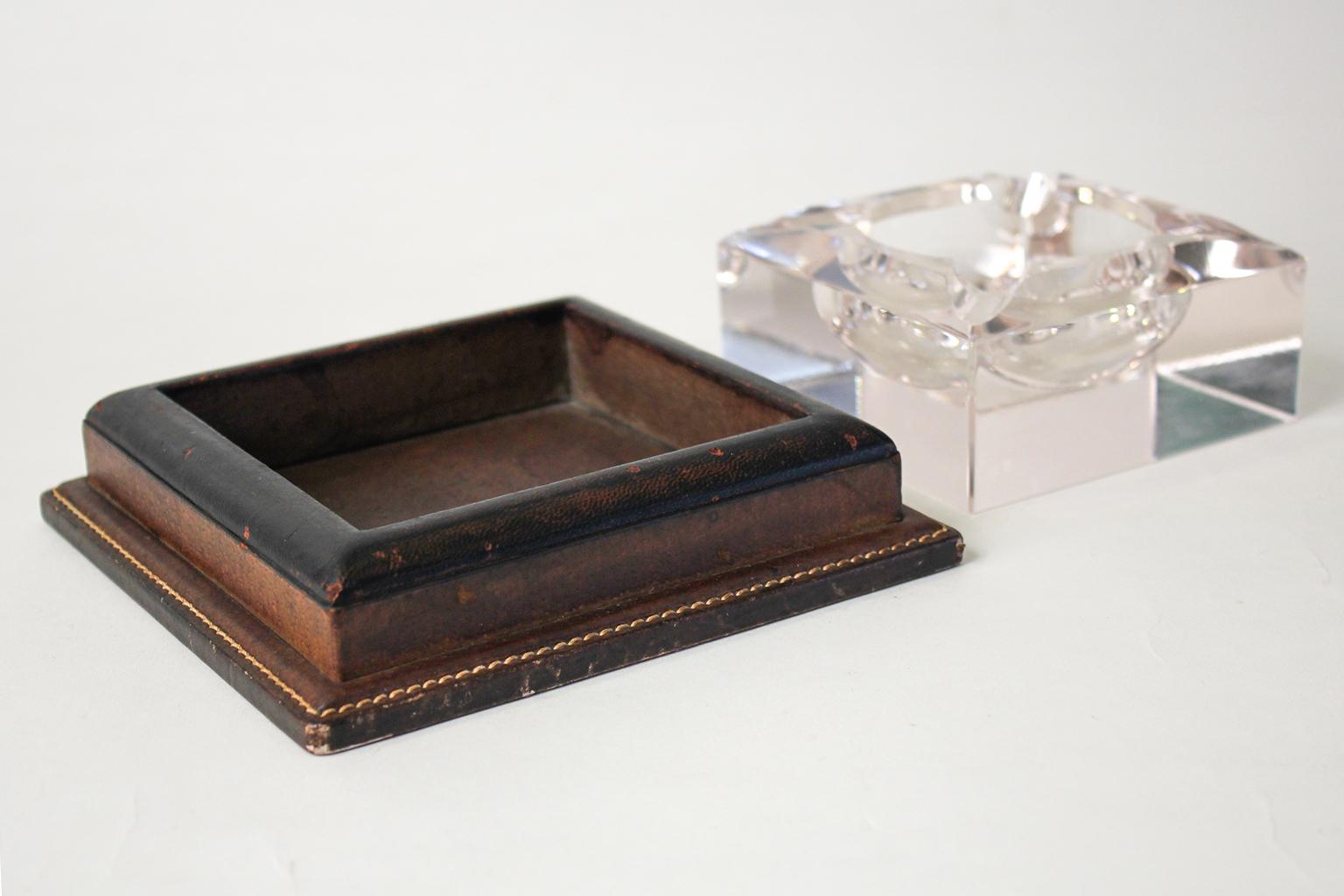 Art Deco Gucci Leather and Crystal Cigar Smoking Ashtray Italy 2
