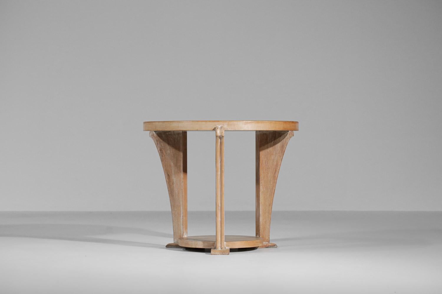 Oak Art Deco Gueridon / Coffee Table 1940s in Ceruse Wood André Arbus Style
