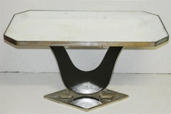 Guéridon Art Déco en métal chromé, bois laqué et miroir, vers 1950