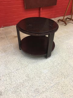 Art Deco Gueridon aus gebeizter Eiche um 1930-1940, Hufe aus verchromtem Metall