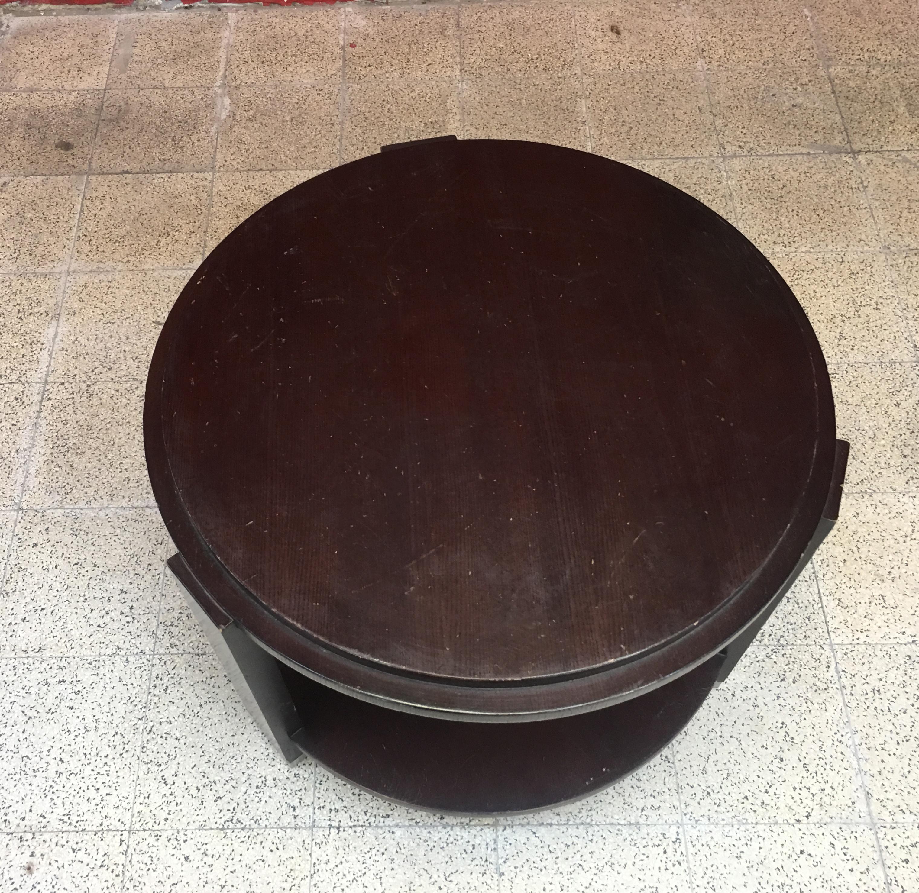 Milieu du XXe siècle Gueridon Art Déco en Oak teinté vers 1930-1940, sabots en métal chromé en vente
