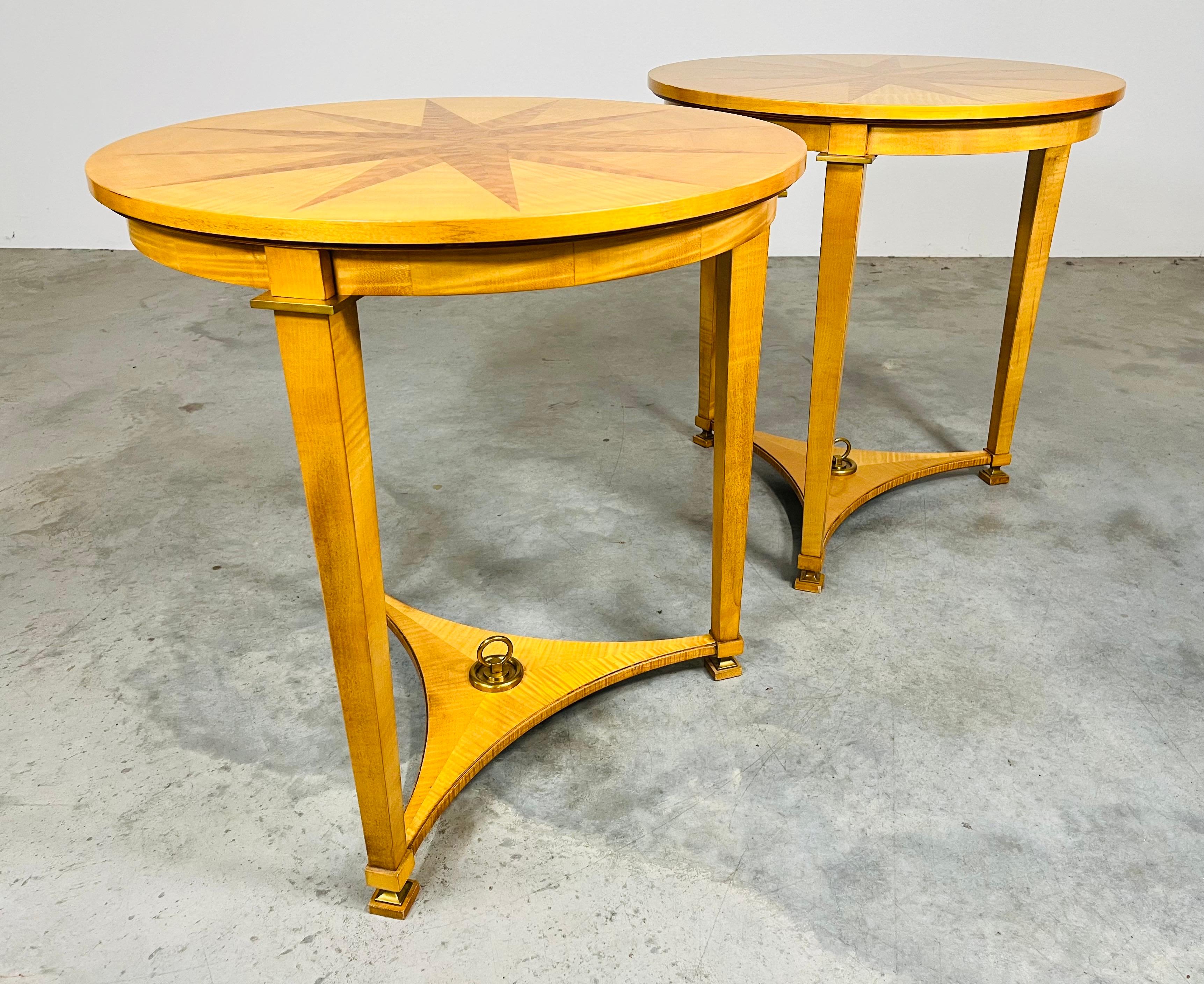 20th Century Neoclassical Gueridon Side Parquetry Tables By Andre’ Arbus For Baker, A Pair