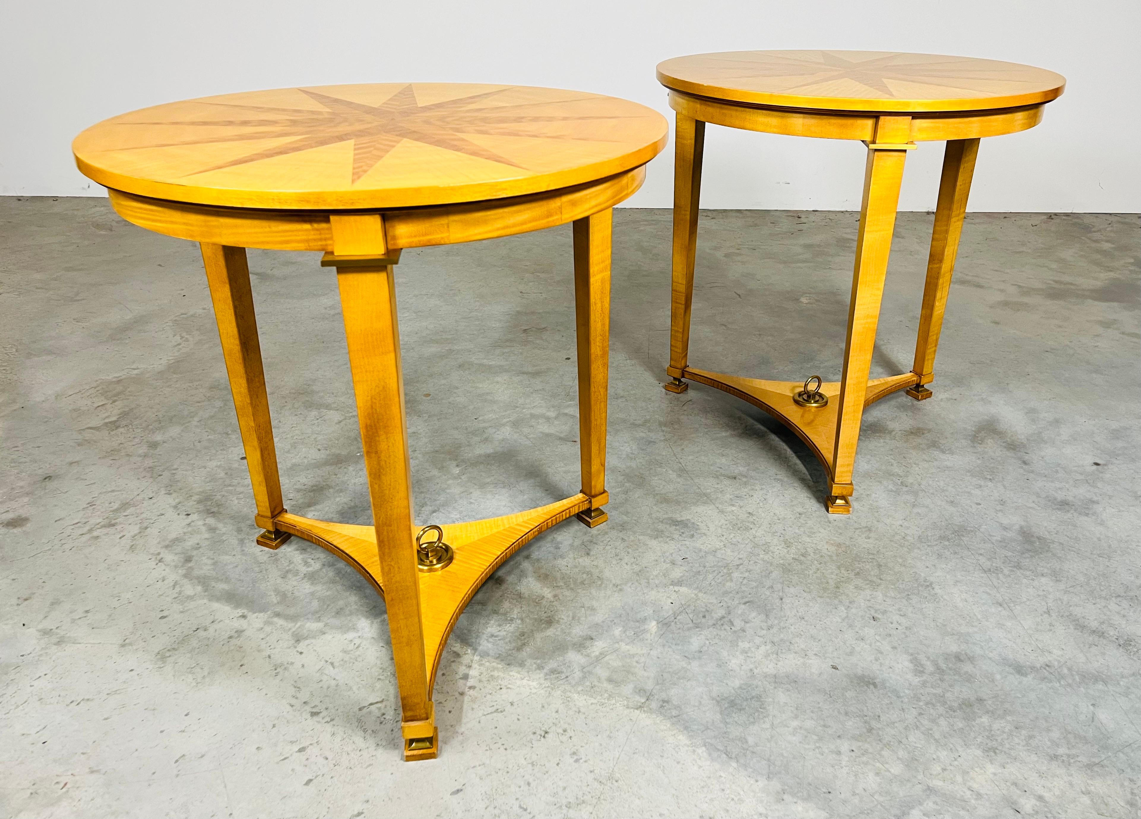 Neoclassical Gueridon Side Parquetry Tables By Andre’ Arbus For Baker, A Pair 1