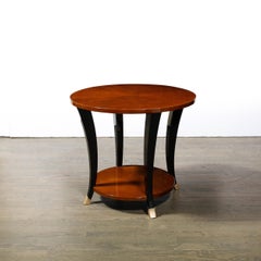 Art Deco Gueridon Table in Bookmatched Walnut W/ Ebonized Legs & Brass Sabots