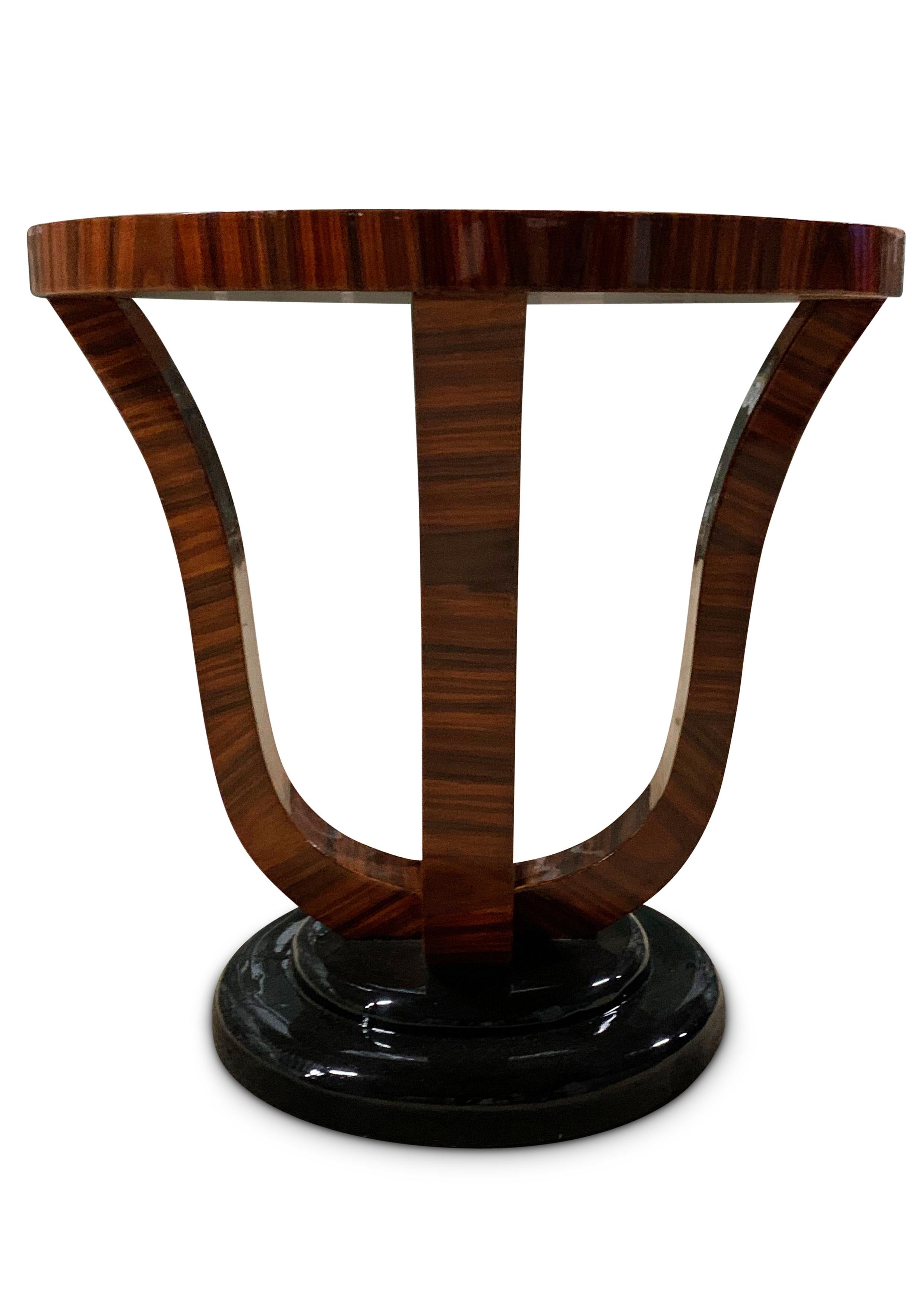 Jules Leleu Style Art Deco Pedestal Table With A Beautiful Rosewood Sunburst Top In Good Condition For Sale In High Wycombe, GB