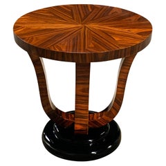 Table à piédestaux Art déco de style Jules Leleu avec un magnifique plateau en bois de rose Sunburst