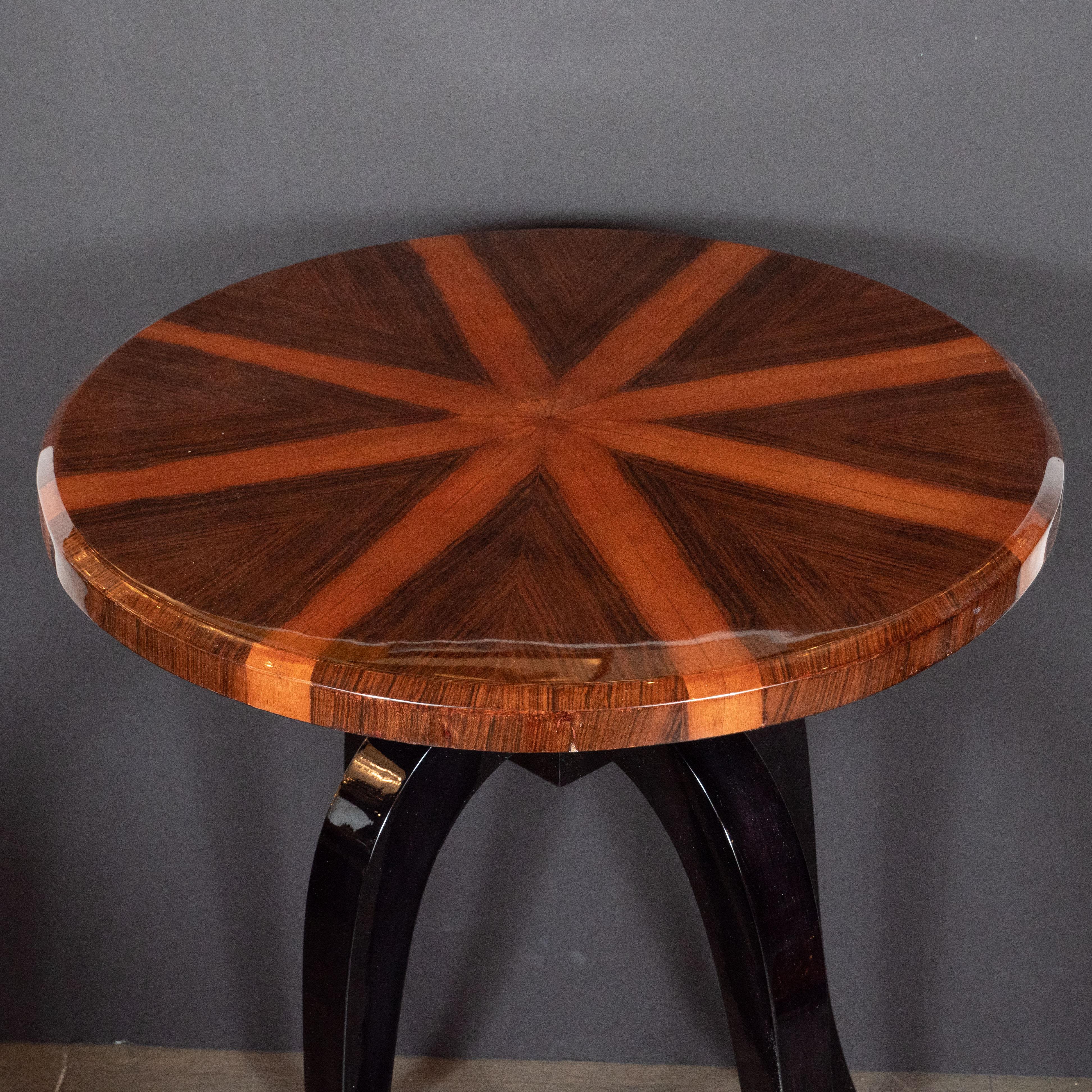 Mid-20th Century Art Deco Gueridon Table with Bookmatched Starburst Walnut and Carpathian Elm Top