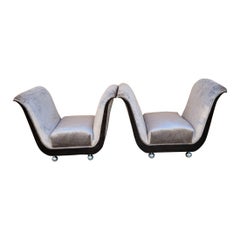 Bancs d'assise à bras en volute de style Art déco de Guglielmo Ulrich récemment tapissés