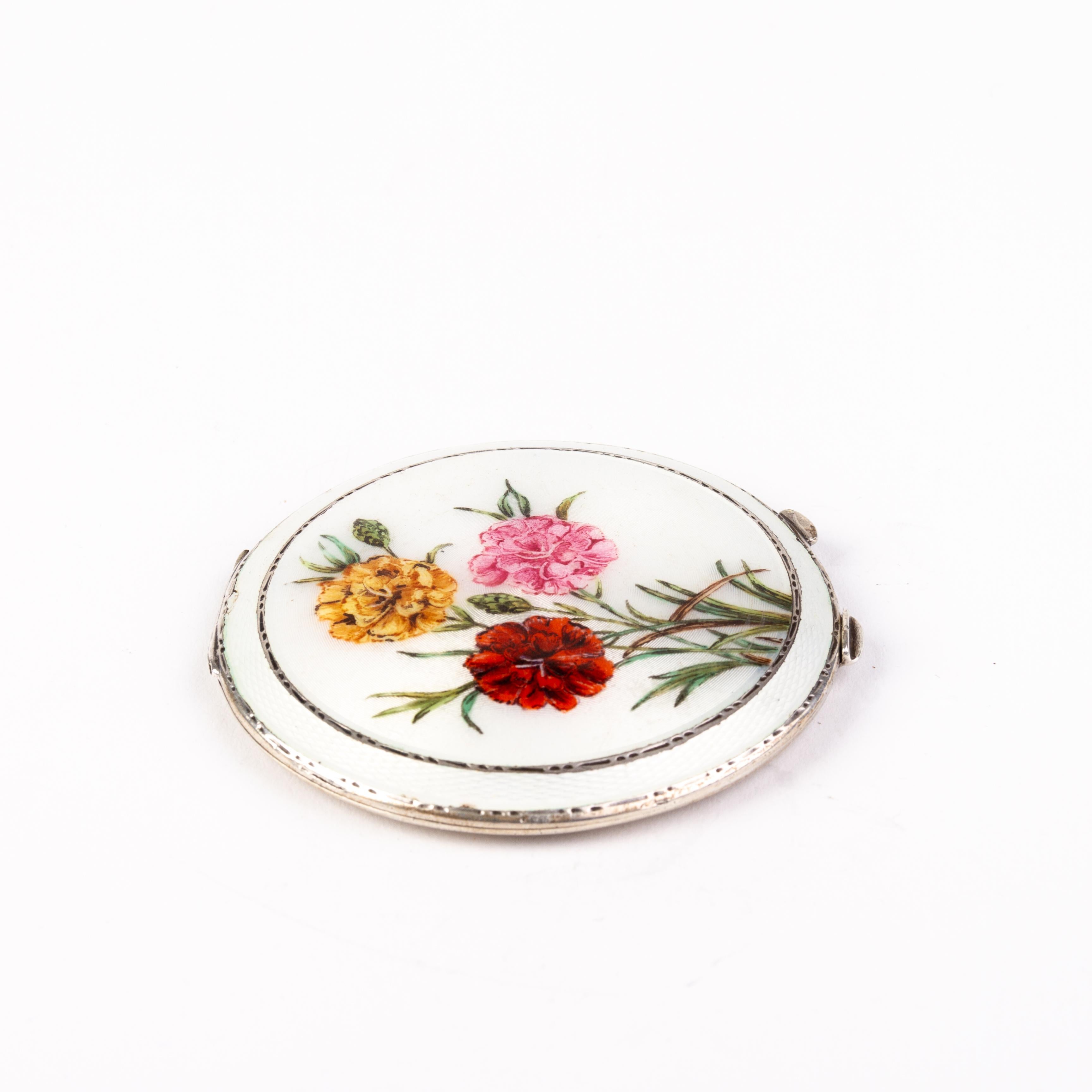 Art Deco Guilloche Enamel Silver Compact In Good Condition For Sale In Nottingham, GB