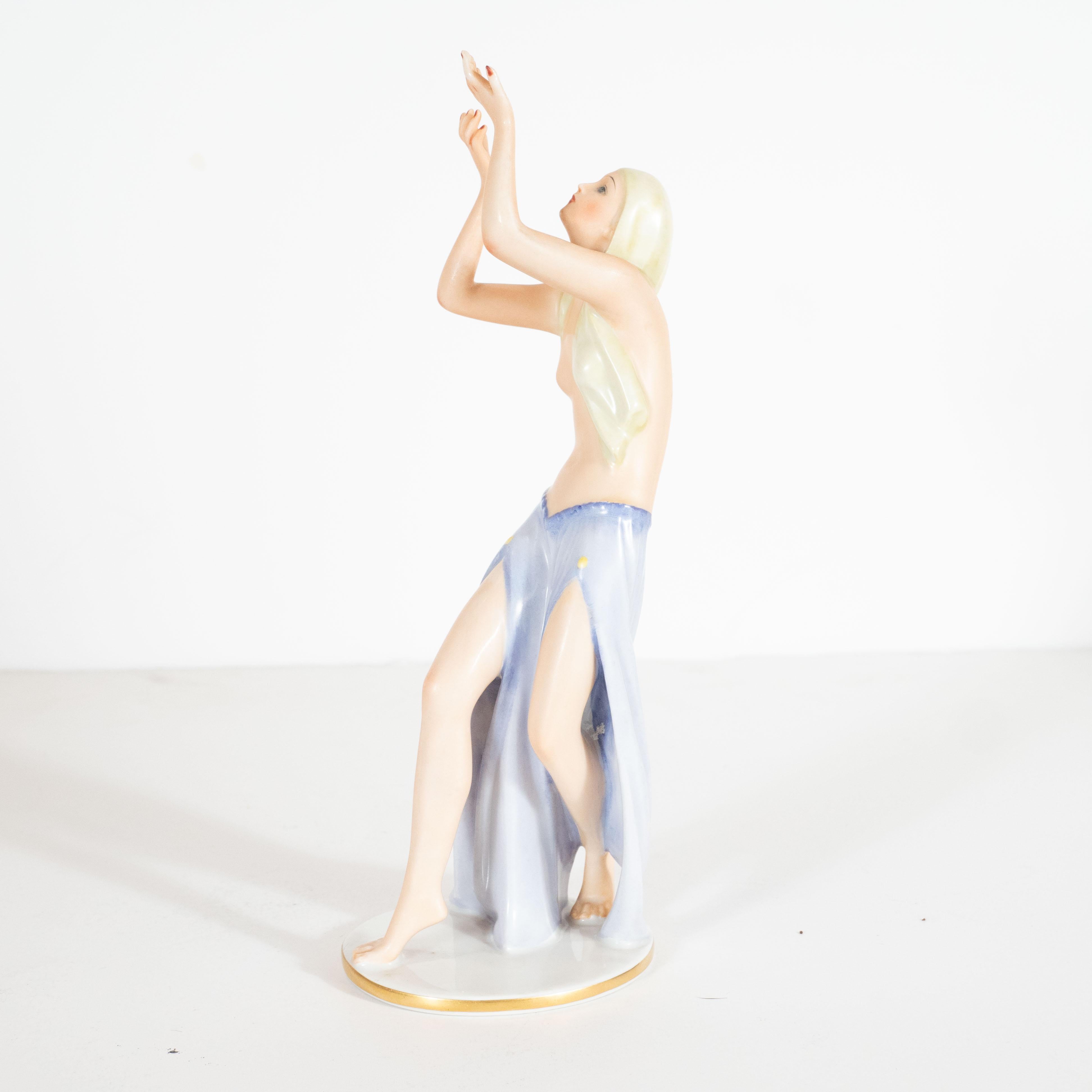 Art Deco Gustav Oppel for Rosenthal Hand Painted Porcelain Dancer Statuette In Excellent Condition In New York, NY