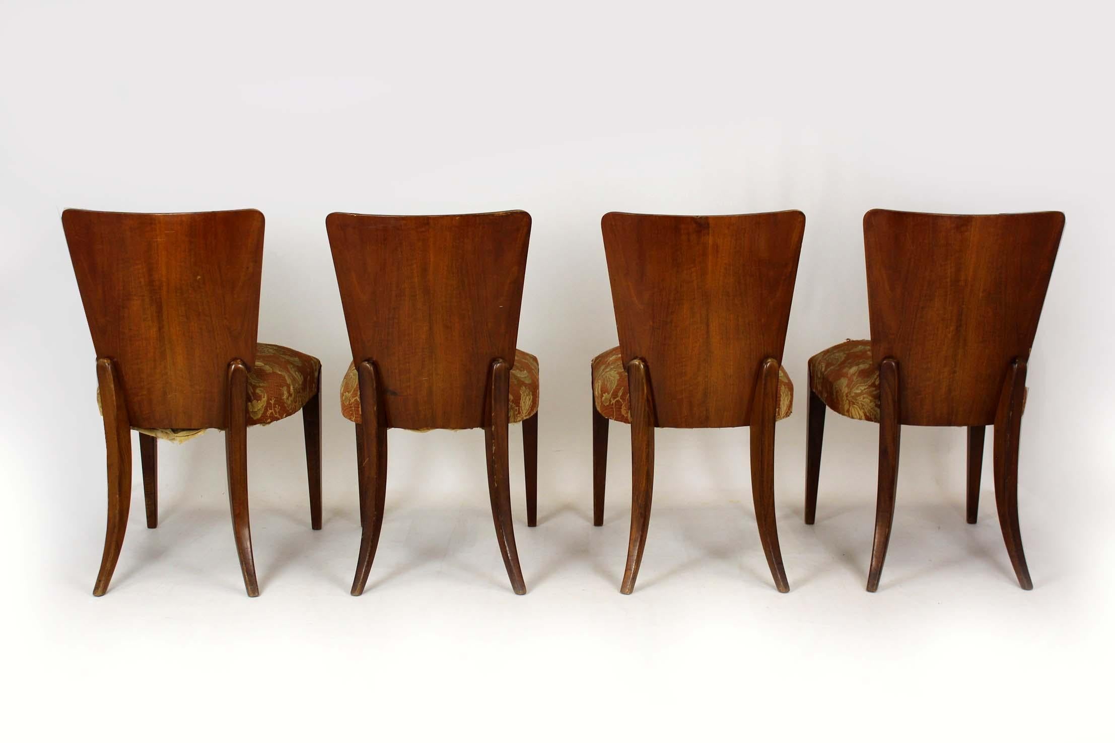 Sedie da pranzo Art Deco H-214 di Jindrich Halabala per Up Závody, 1950, set di 4 pezzi in vendita 9