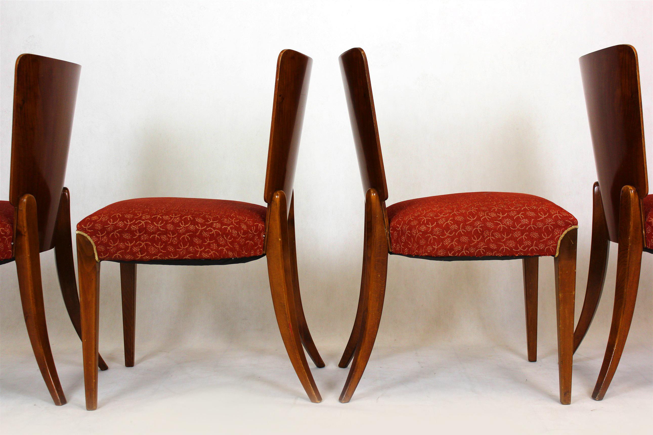 Art Deco H-214 Dining Chairs by Jindrich Halabala for UP Závody, 1950s, Set of 4 For Sale 8