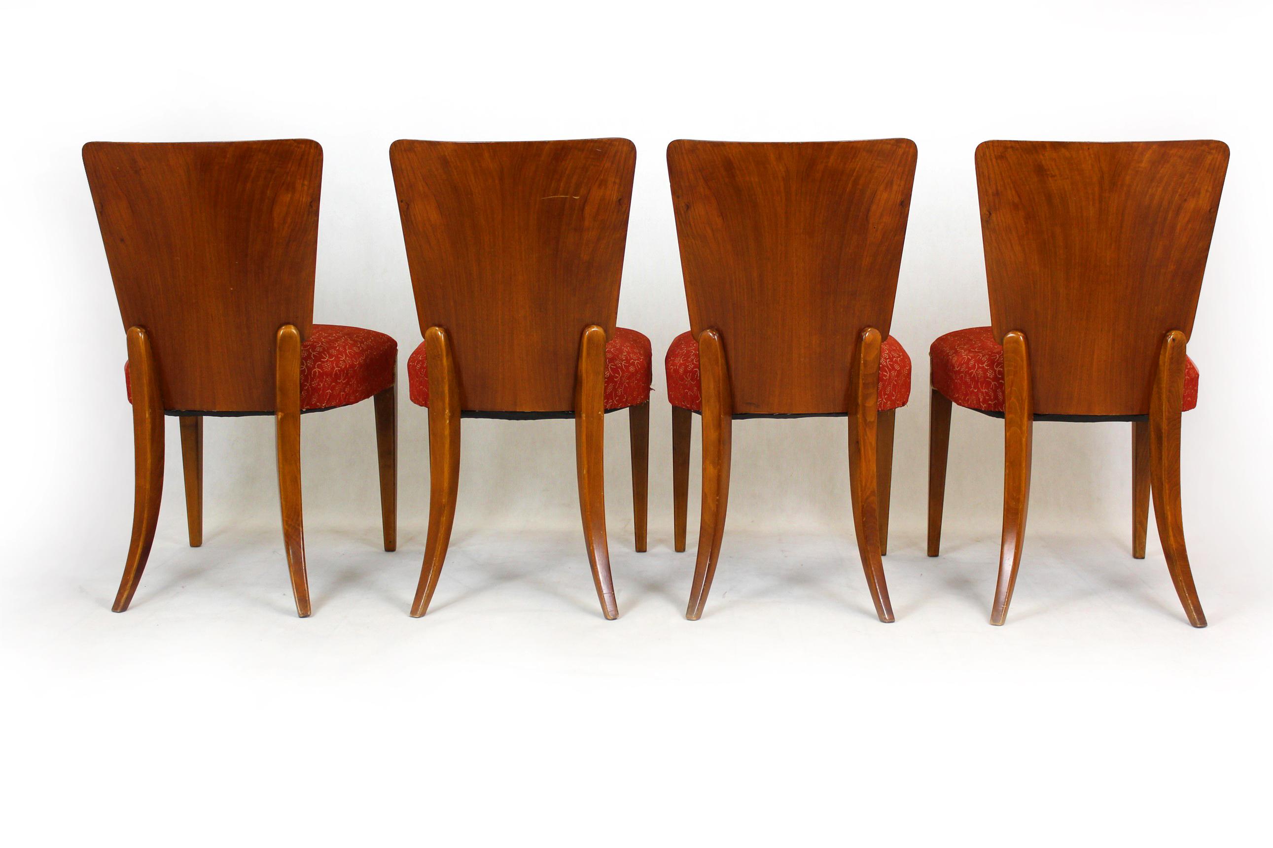 Art Deco H-214 Dining Chairs by Jindrich Halabala for UP Závody, 1950s, Set of 4 For Sale 13