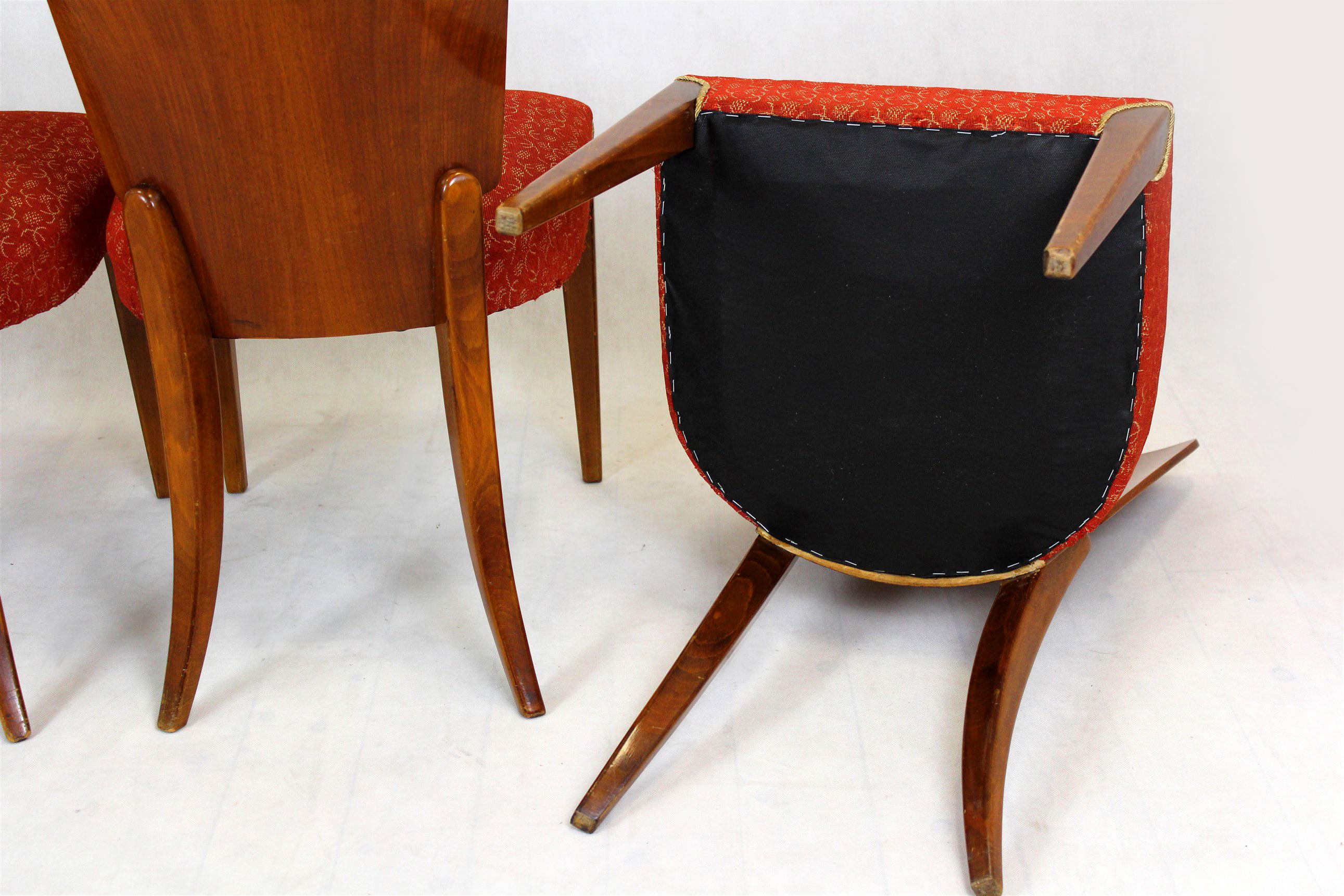 Art Deco H-214 Dining Chairs by Jindrich Halabala for UP Závody, 1950s, Set of 4 For Sale 14