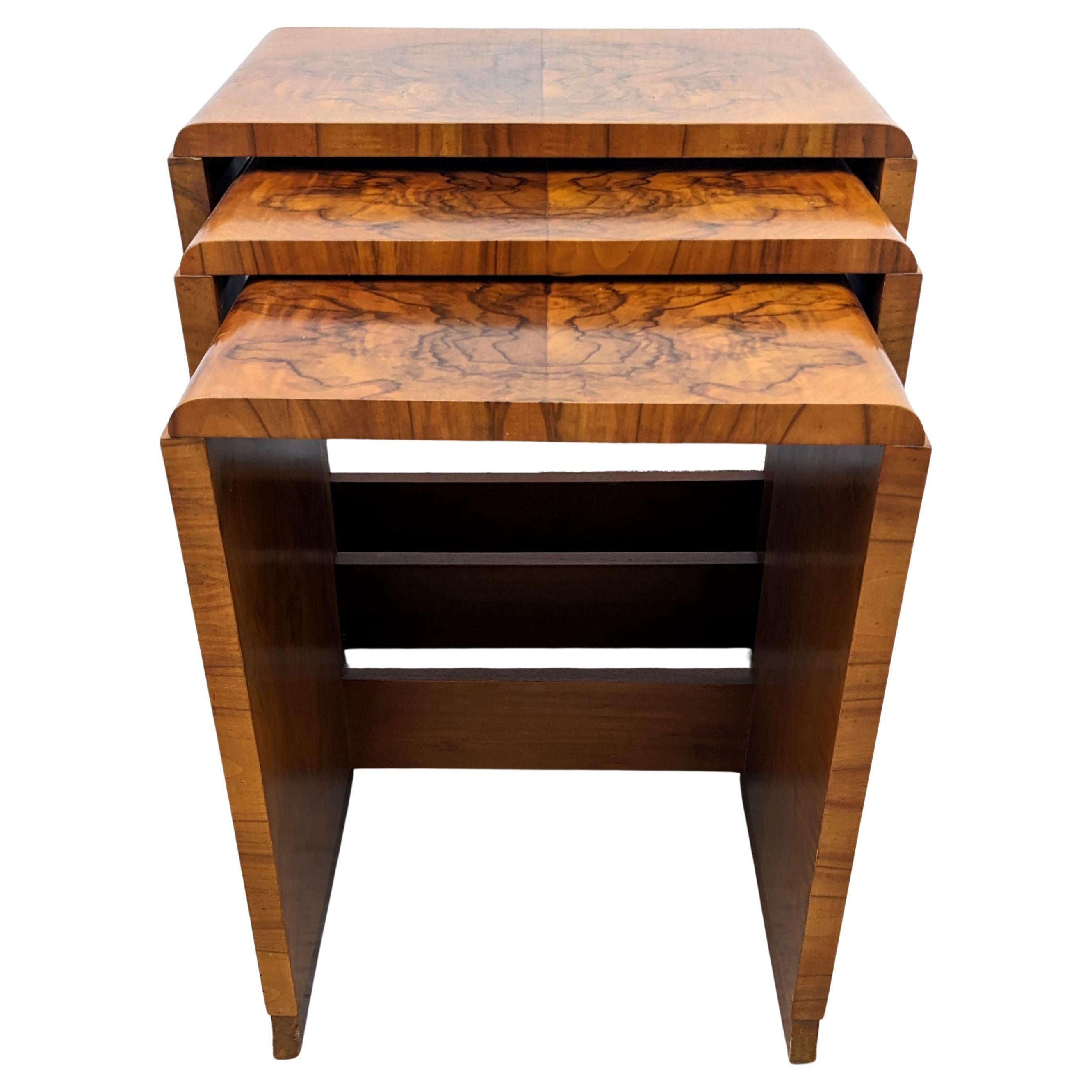 Polished Art Deco H & L Epstein Set of Three Nest of Tables, English, c1930s