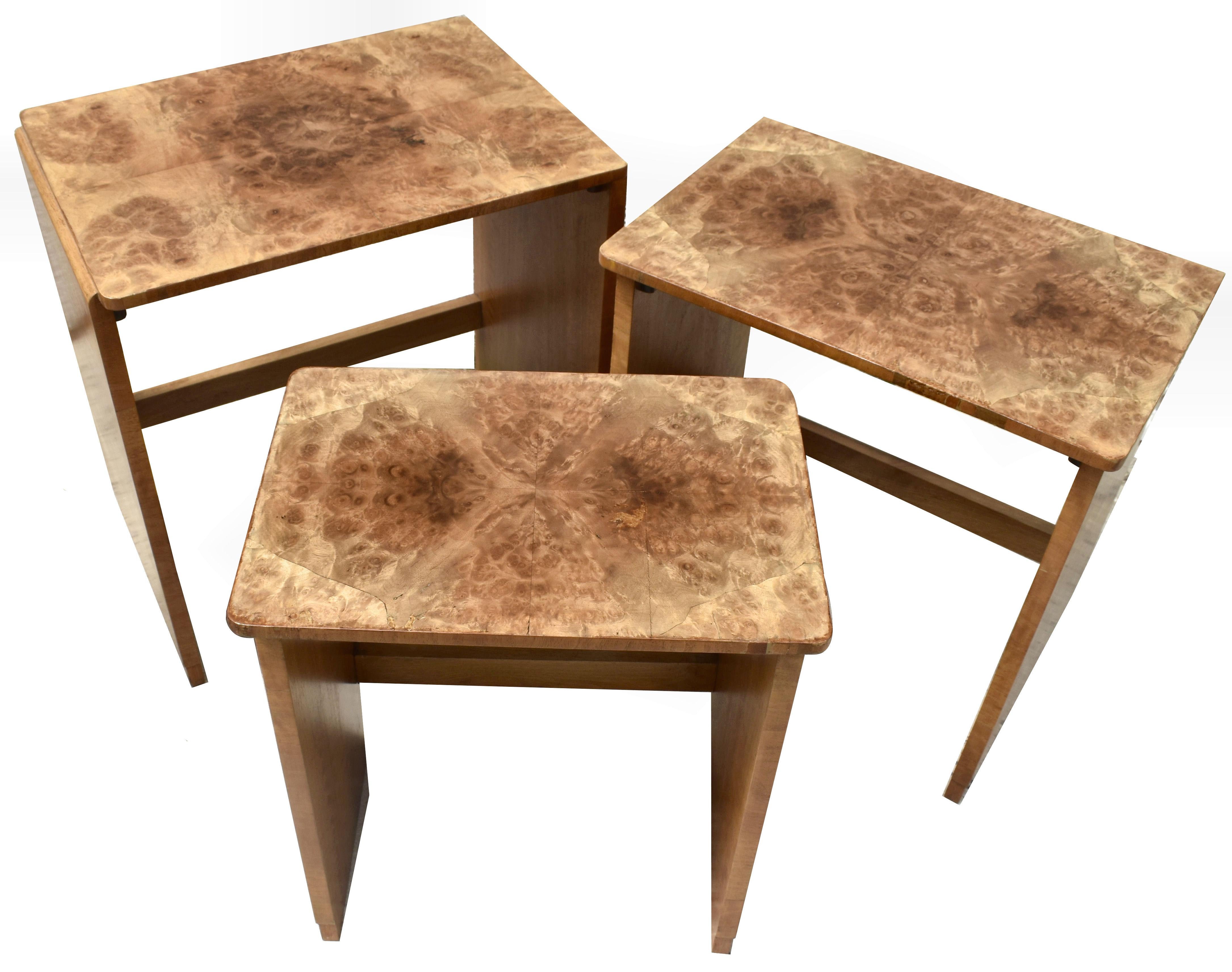 Art Deco H & L Epstein Set of Three Nest of Tables, English, circa 1930s In Good Condition In Devon, England