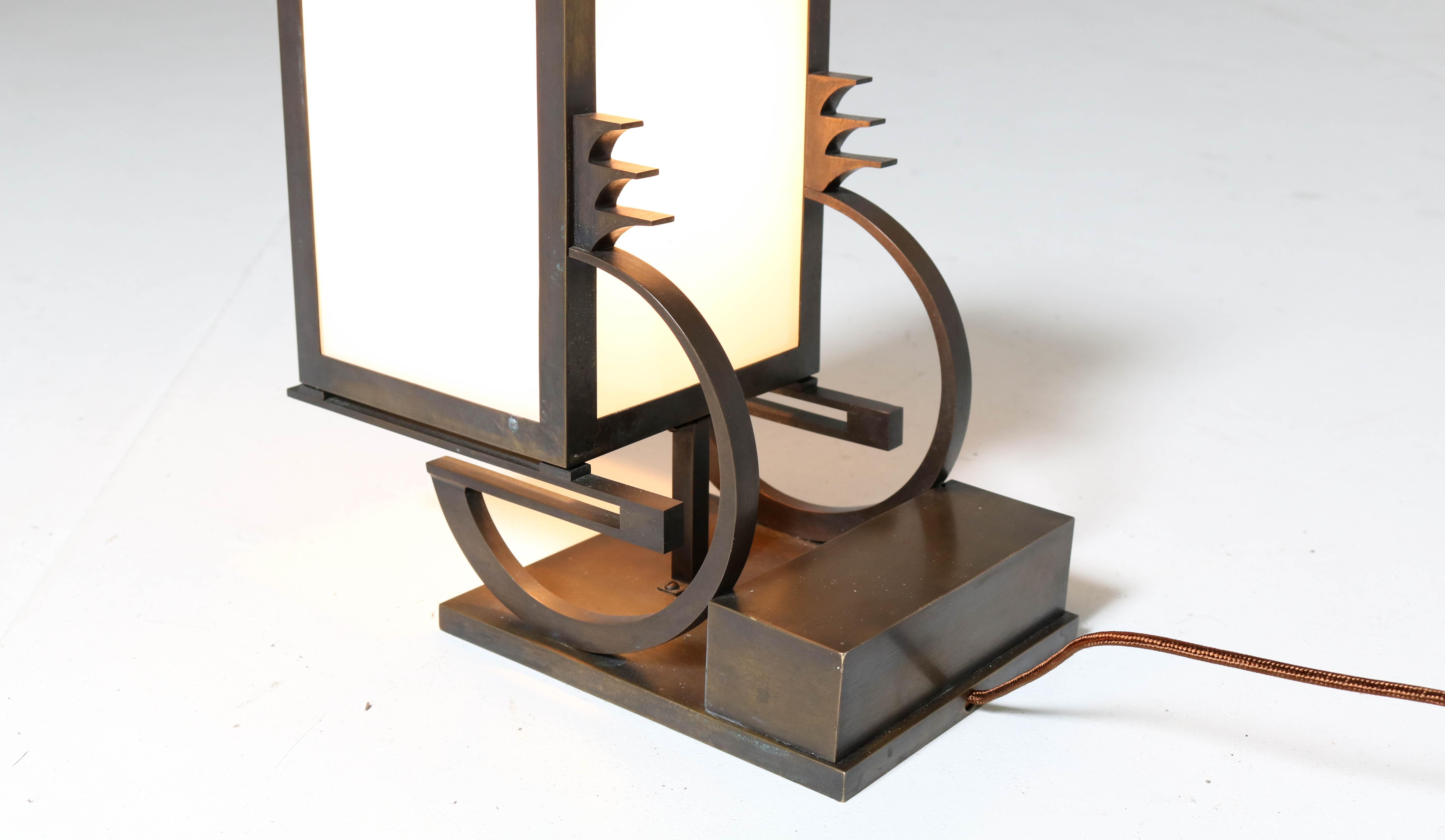 Art Deco Haagse School Bronze Table Lamp by C. J. Gellings, 1920s 1