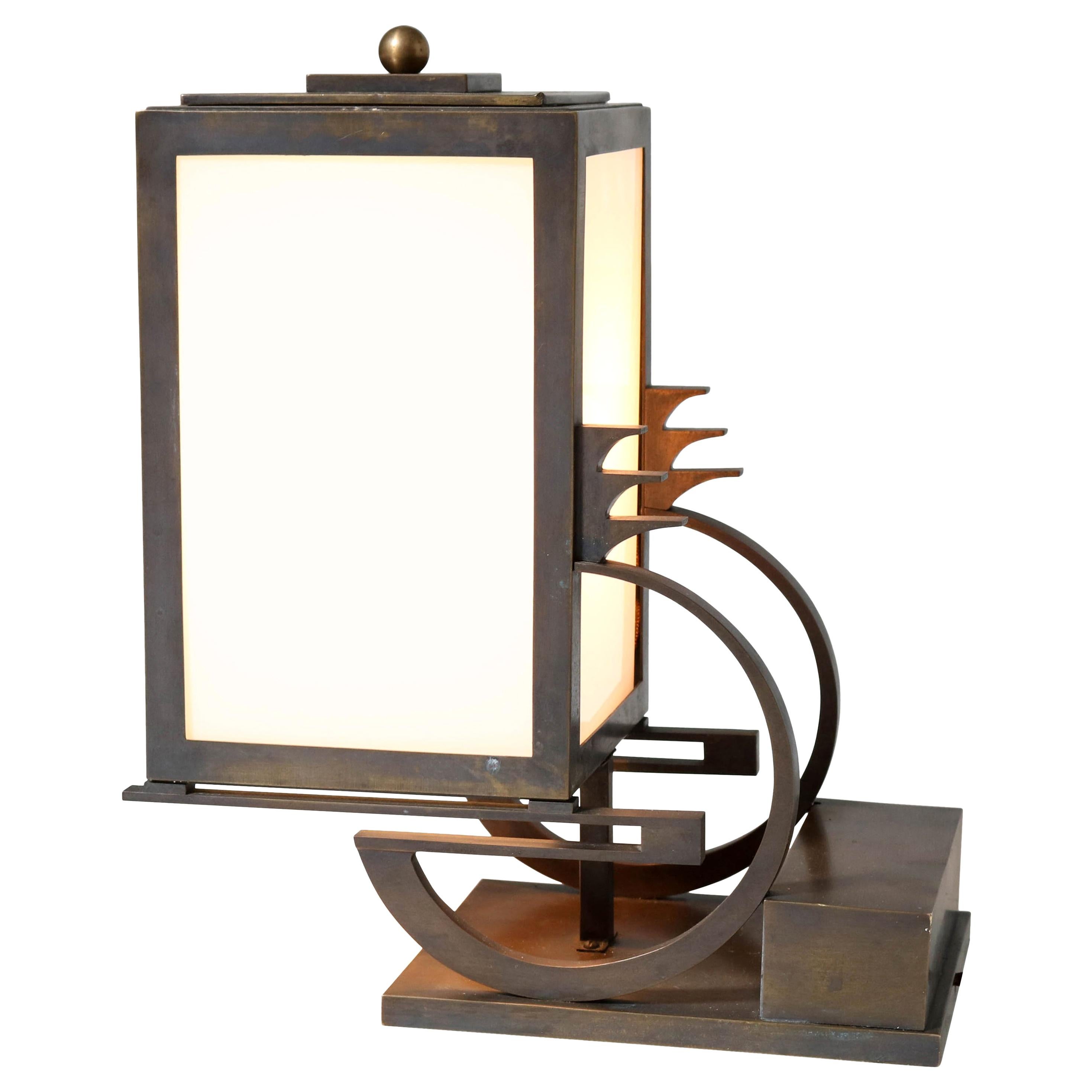 Art Deco Haagse School Bronze Table Lamp by C. J. Gellings, 1920s