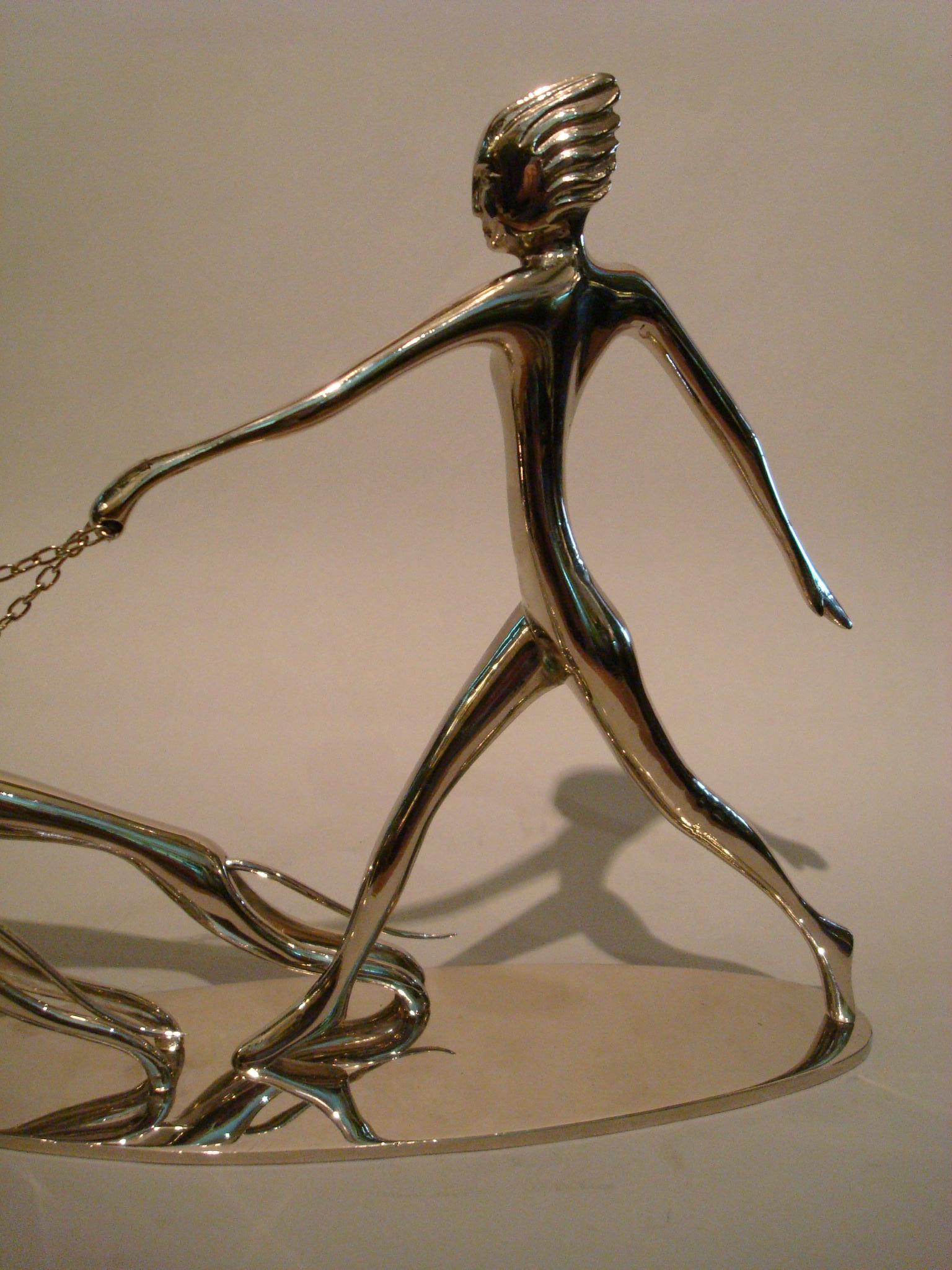 Austrian Art Deco Hagenauer Wien Figural Sculpture, Diana with Greyhounds For Sale
