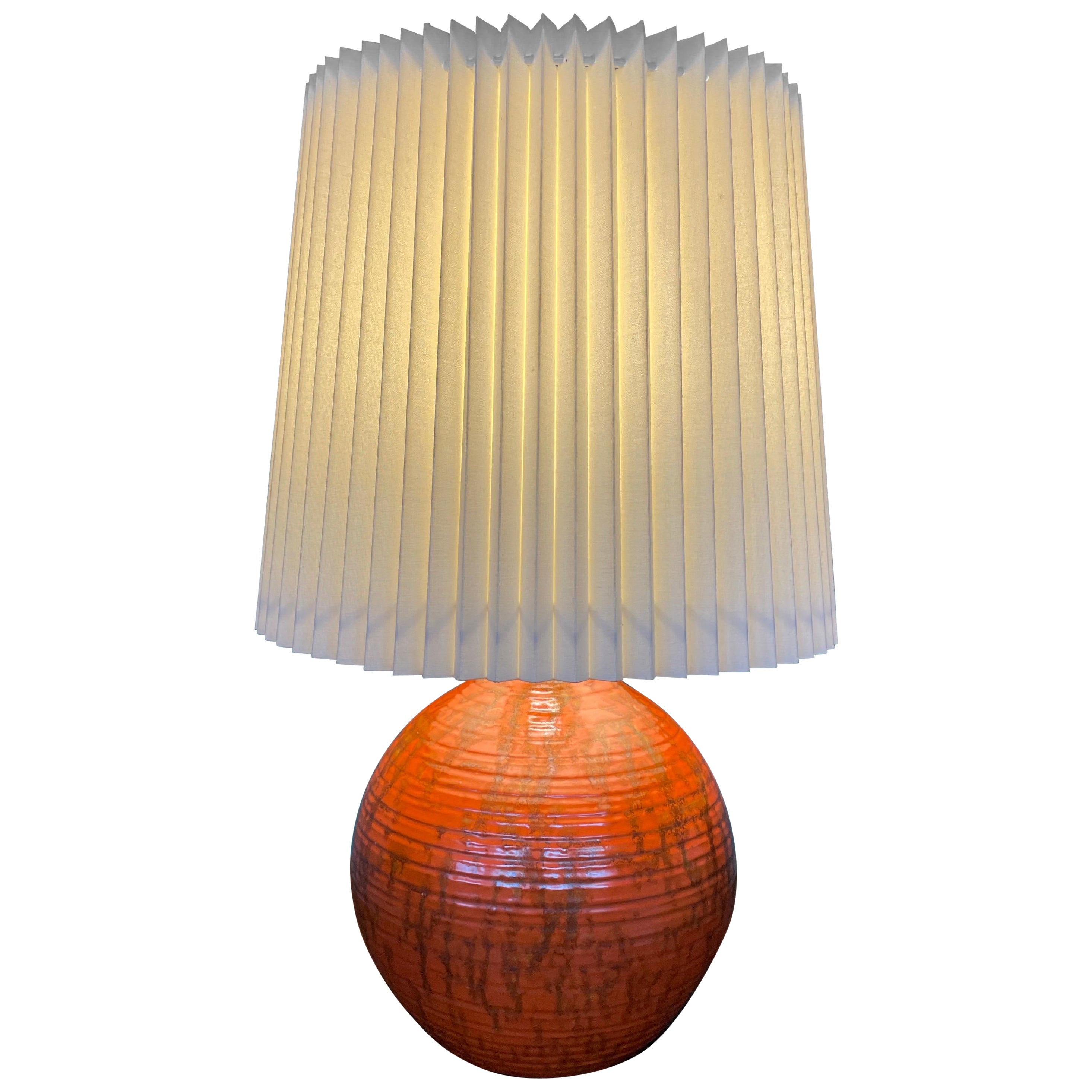Art Deco HAK Herman Kähler Pottery Lamp, c.1930s Orange Globe with Brass Detais