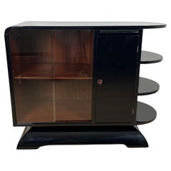Demi-armoire Art Déco, laque noire, acajou, France circa 1930