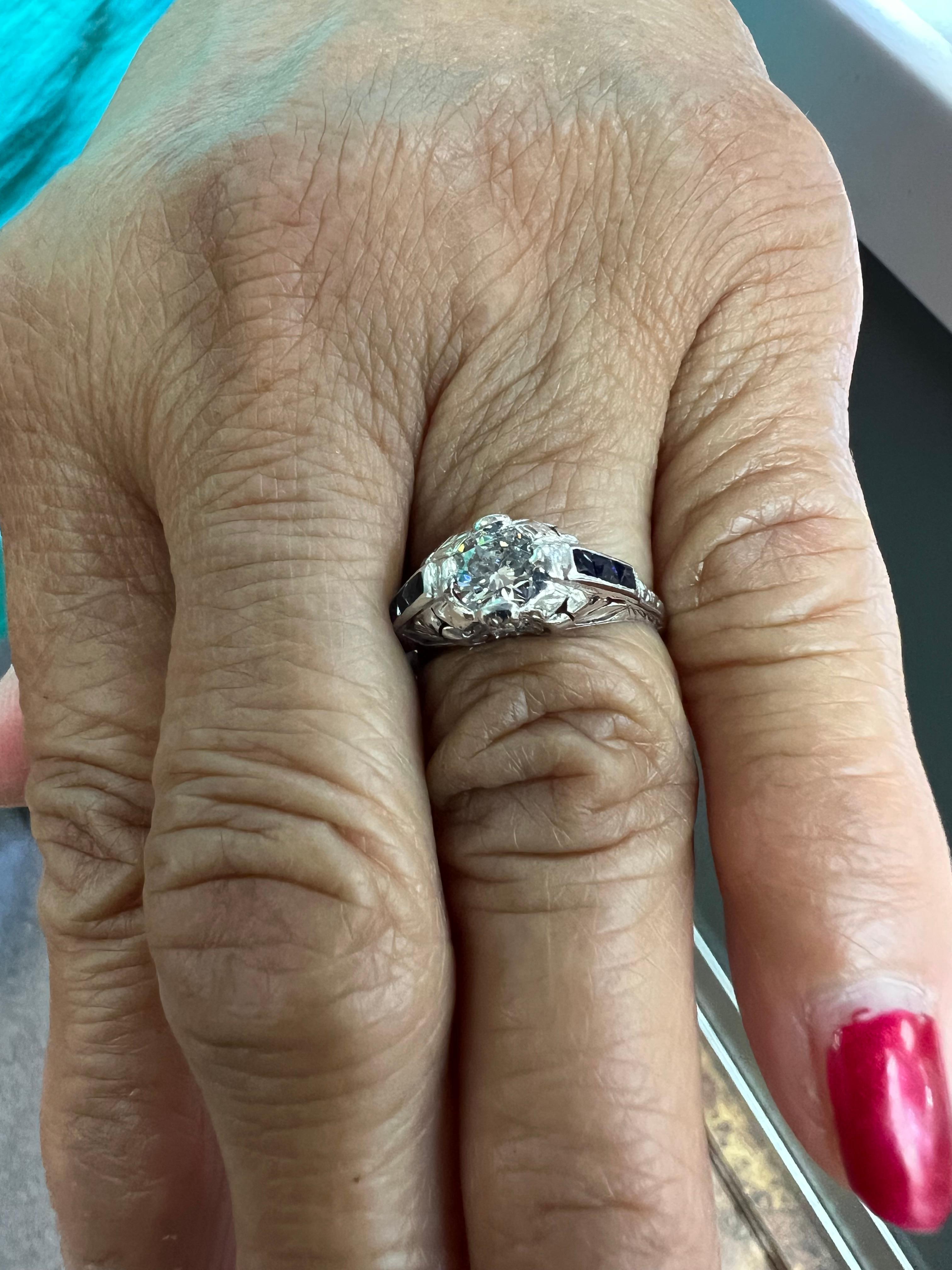 Art Deco Half Carat Diamond Platinum Engagement Ring For Sale 1