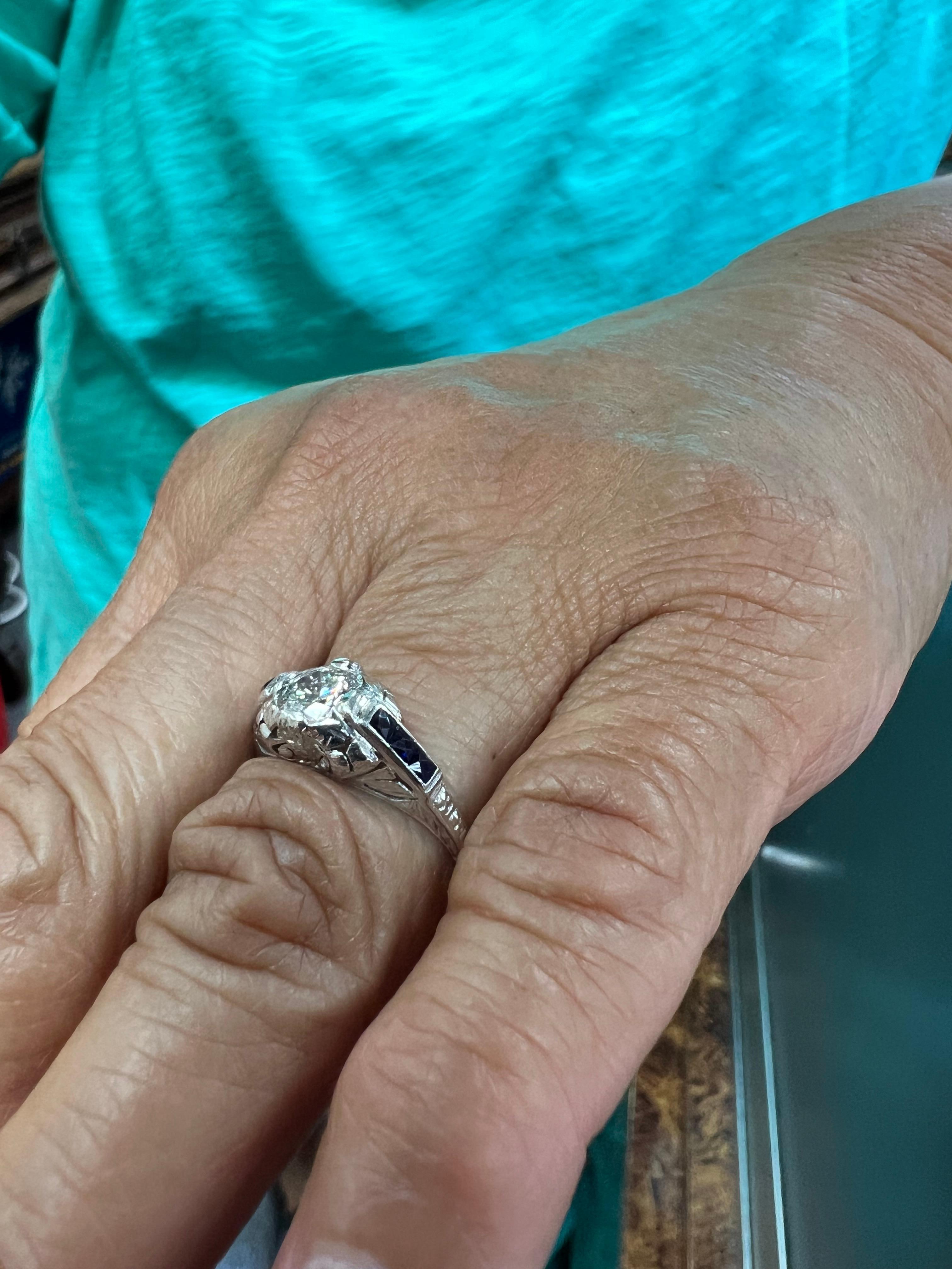 Art Deco Half Carat Diamond Platinum Engagement Ring For Sale 2
