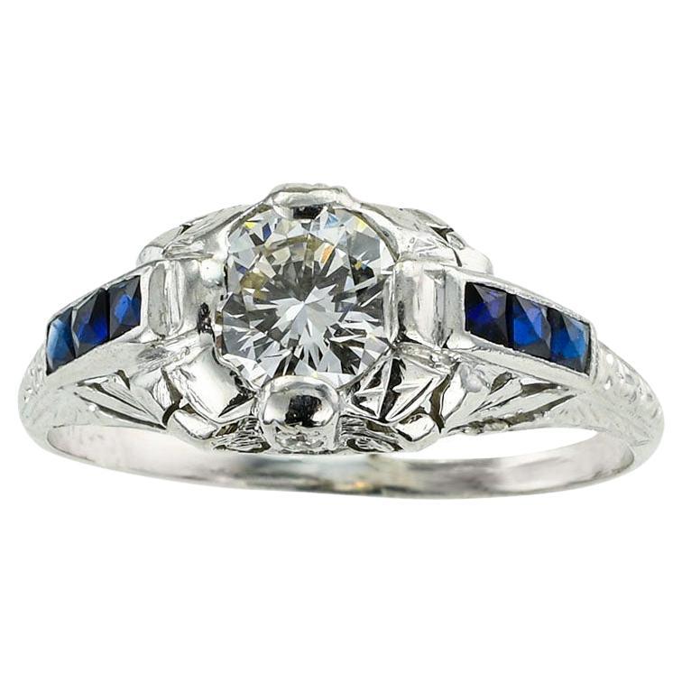 Art Deco Half Carat Diamond Platinum Engagement Ring For Sale