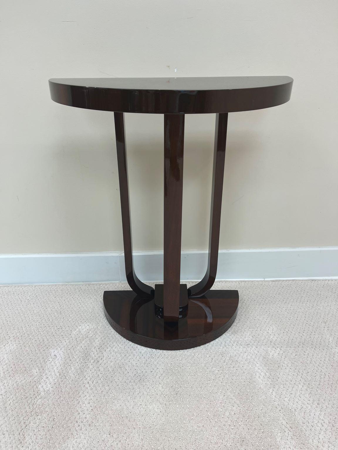  Art Deco Half Circle Rosewood And Walnut Steamline Wall Console American C.1930 2