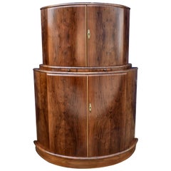 Art Deco Half Circle Walnut Drinks Dry Bar Cabinet, circa 1930s