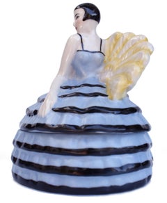 Art Deco Half Doll Ceramic Powder Box Bowl, French, c1930's