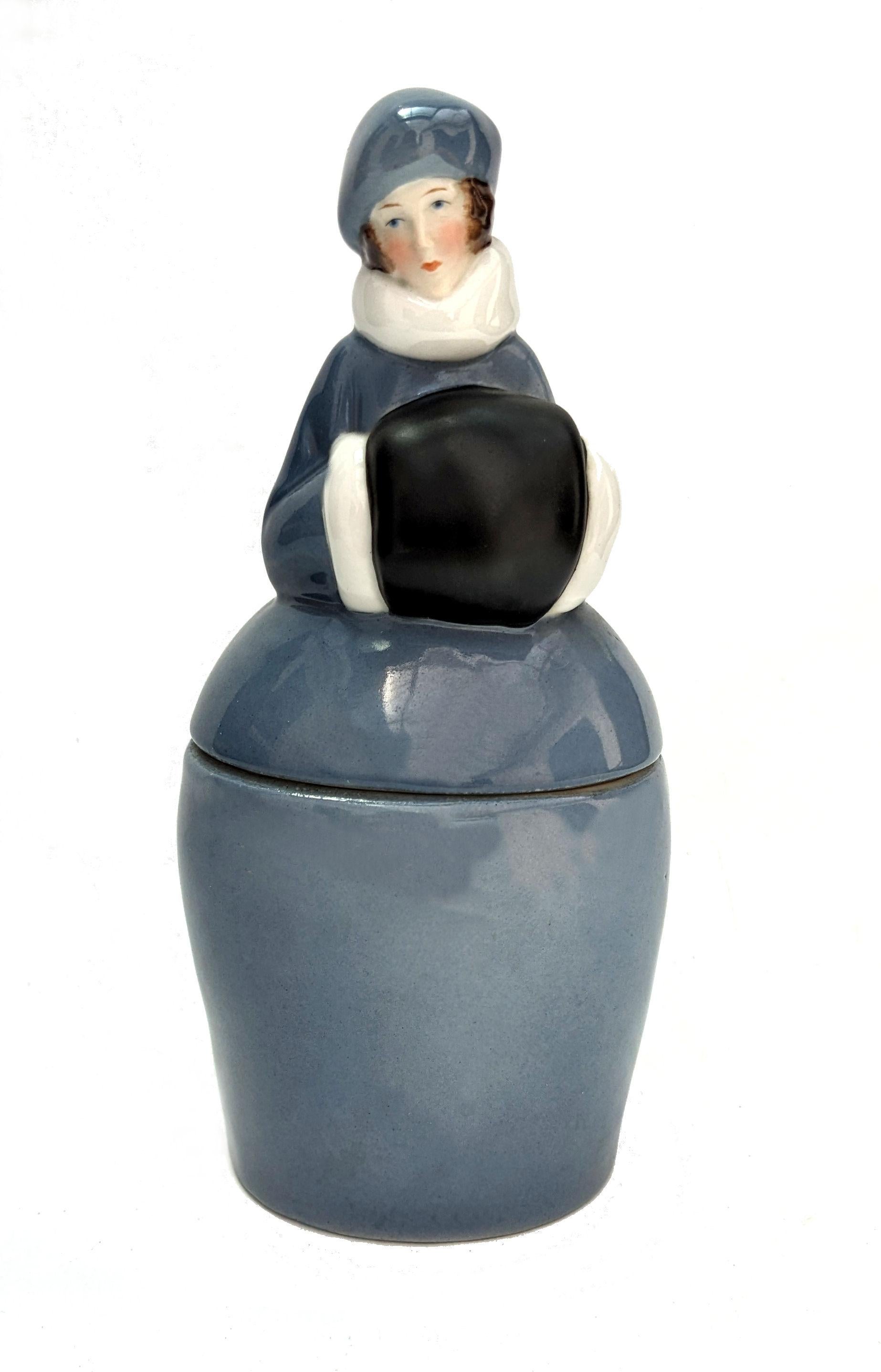 Art Deco Half Doll Flapper Girl Powder Jar, Austrian, circa 1930 For Sale 2