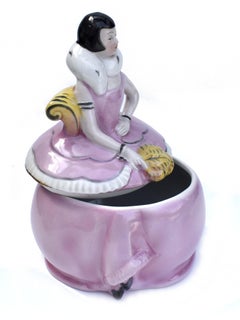 Art Deco Half Doll Flapper Girl Powder Jar, circa 1930