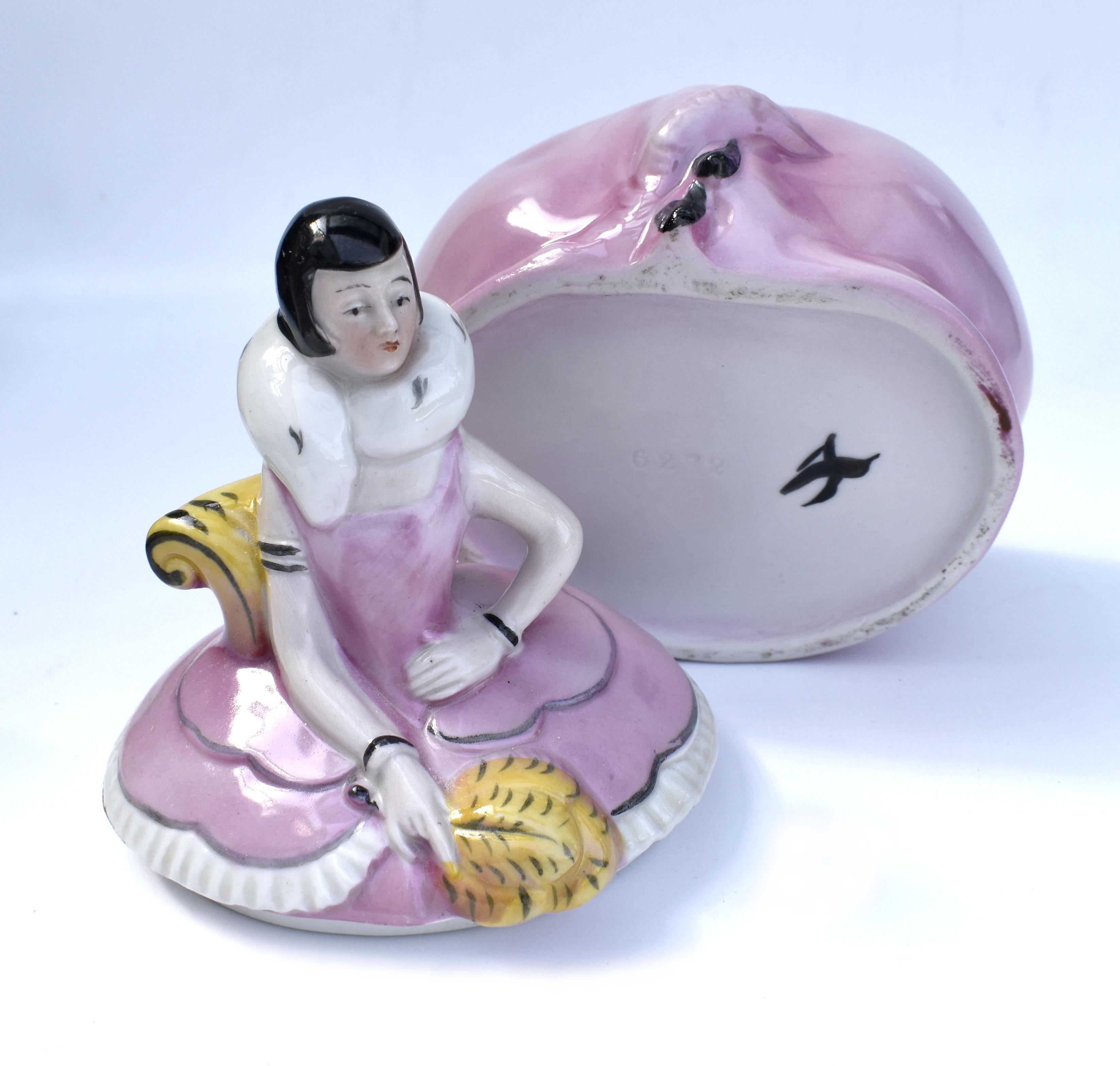 German Art Deco Half Doll Flapper Girl Powder Jar, circa 1930 For Sale