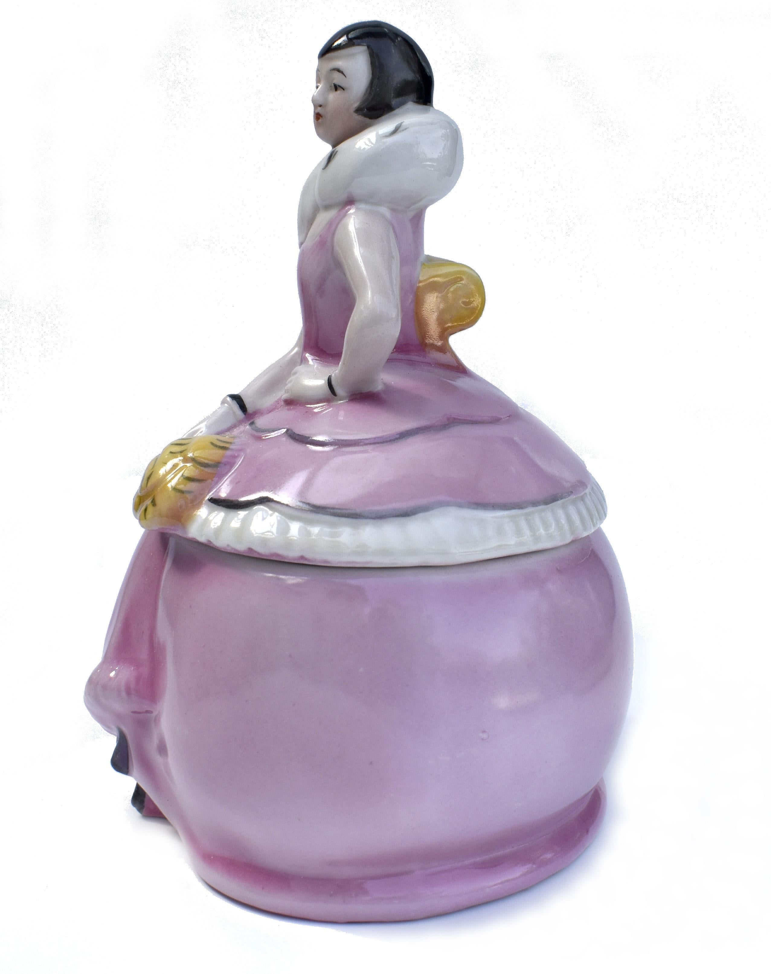20th Century Art Deco Half Doll Flapper Girl Powder Jar, circa 1930 For Sale