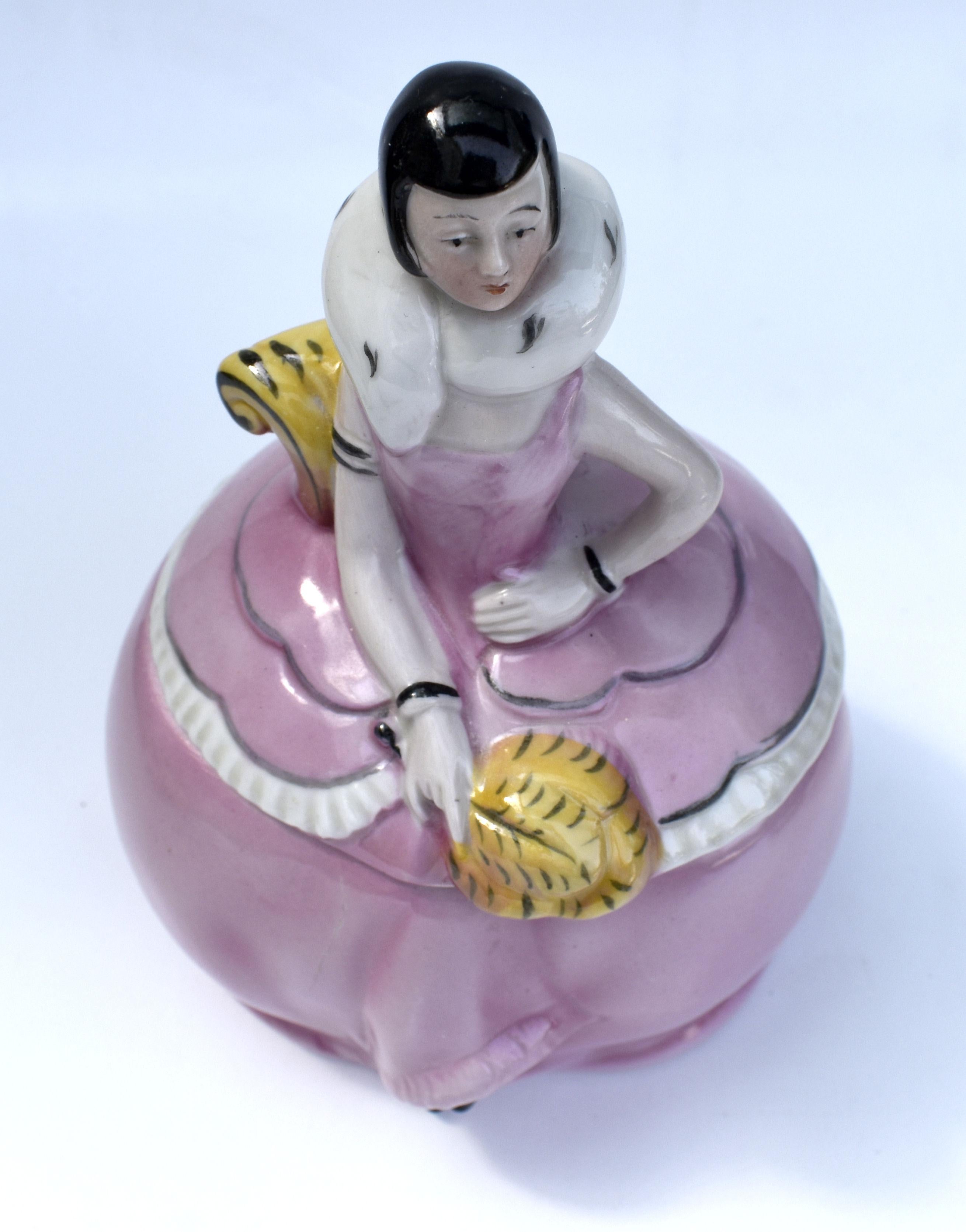 Art Deco Half Doll Flapper Girl Powder Jar, circa 1930 For Sale 1