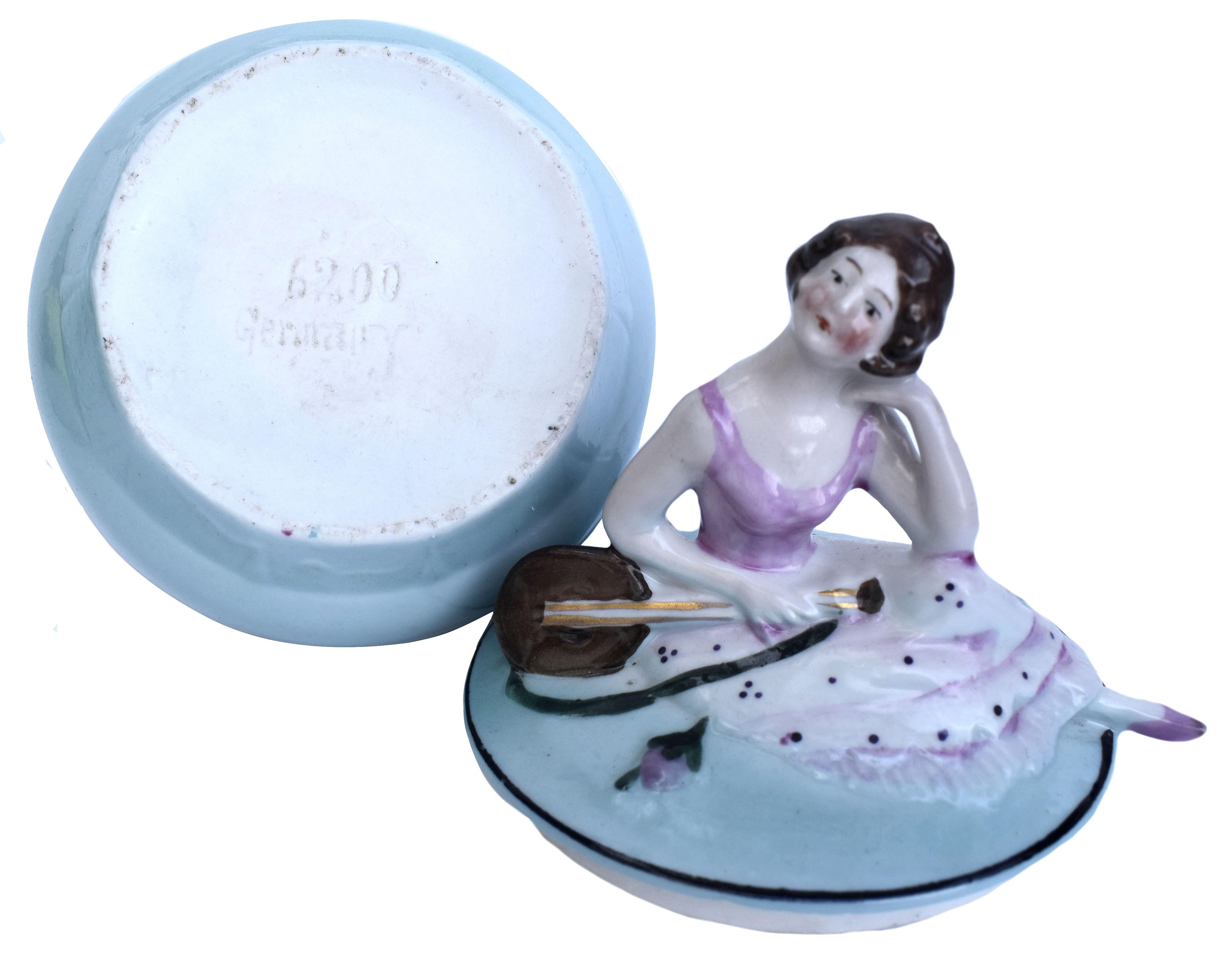 Art Deco Half Doll Flapper Girl Powder Jar, German, c1930 For Sale 2