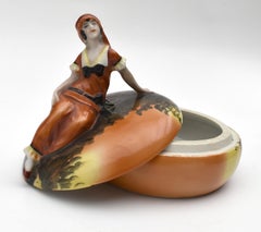 Art Deco Half Doll Porcelain Vanity Powder - Trinket Box, 1930's