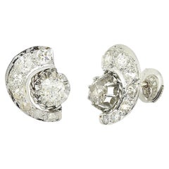 Vintage Art Deco Half Moon 1.50 Carat Diamond Platinum Earrings