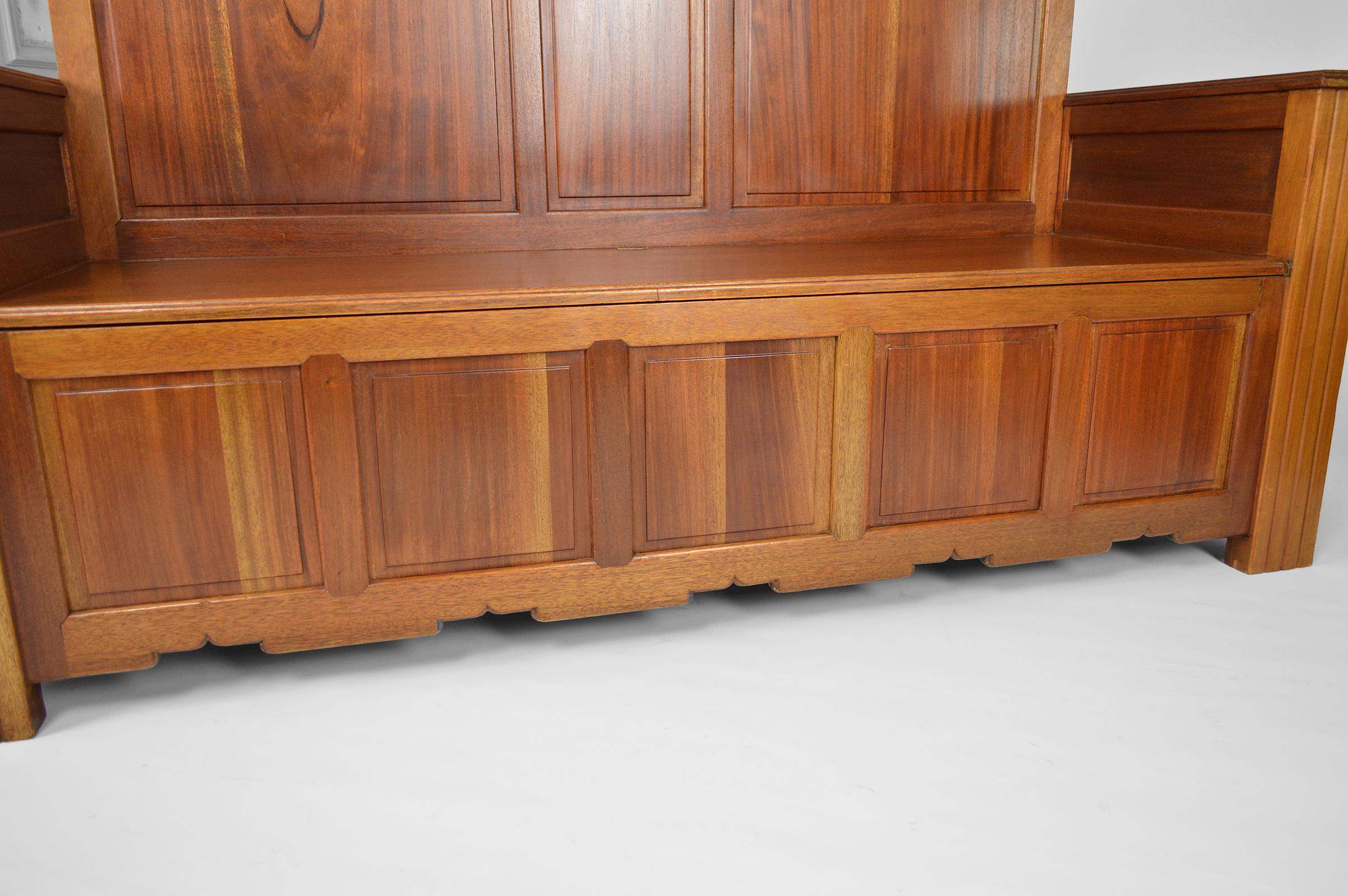 Art Deco Hall Chest Bench by Clement Goyeneche in Mahogany, France, 1930s For Sale 7