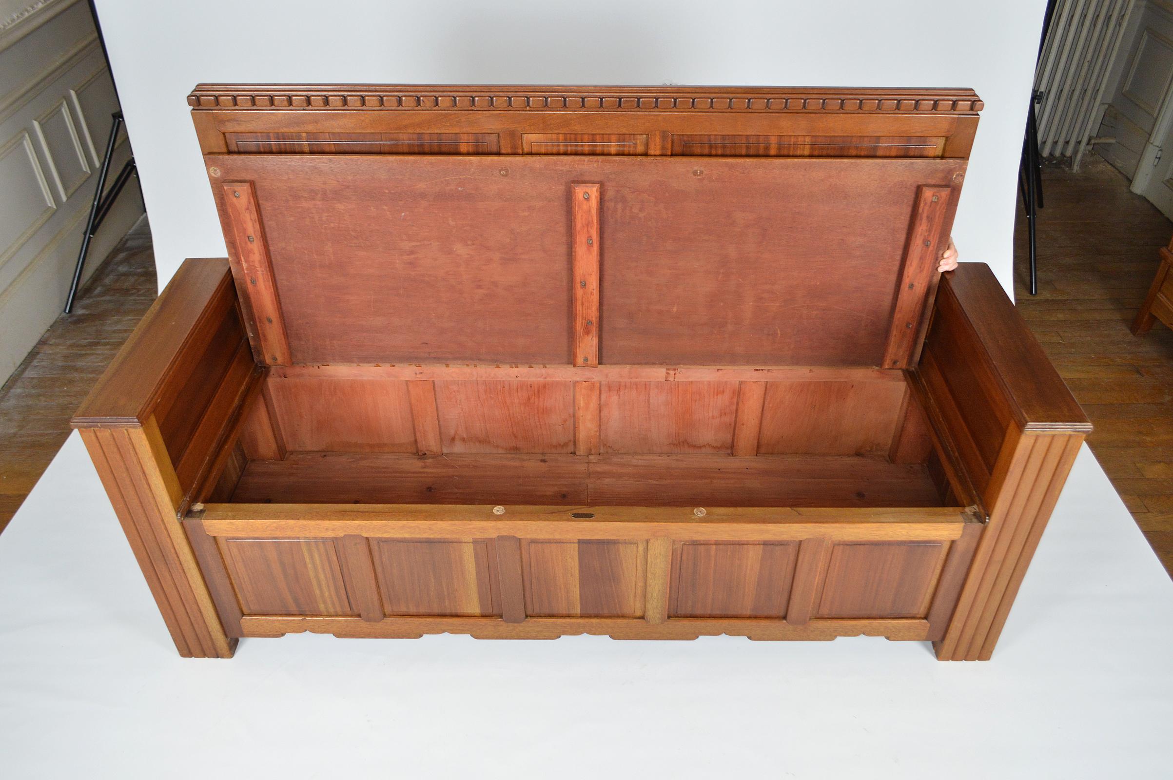 Art Deco Hall Chest Bench by Clement Goyeneche in Mahogany, France, 1930s For Sale 12
