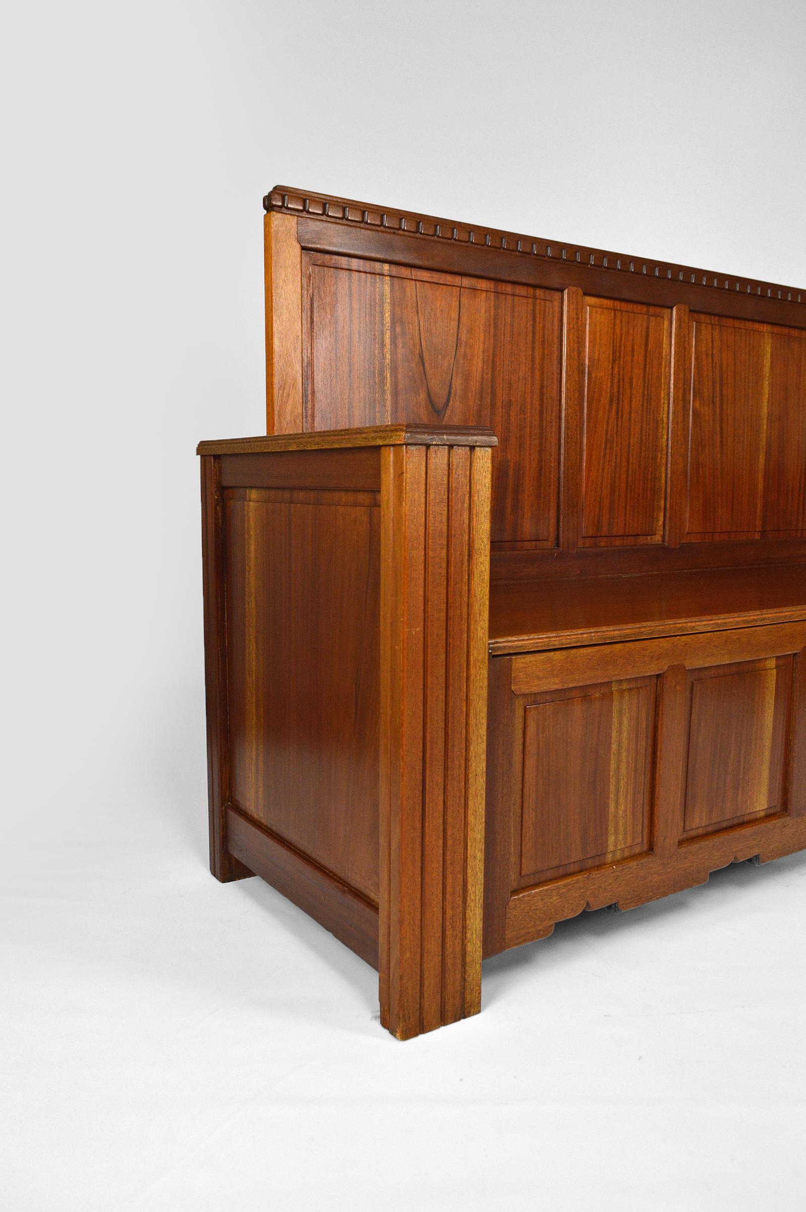 Art Deco Hall Chest Bench by Clement Goyeneche in Mahogany, France, 1930s In Good Condition For Sale In VÉZELAY, FR