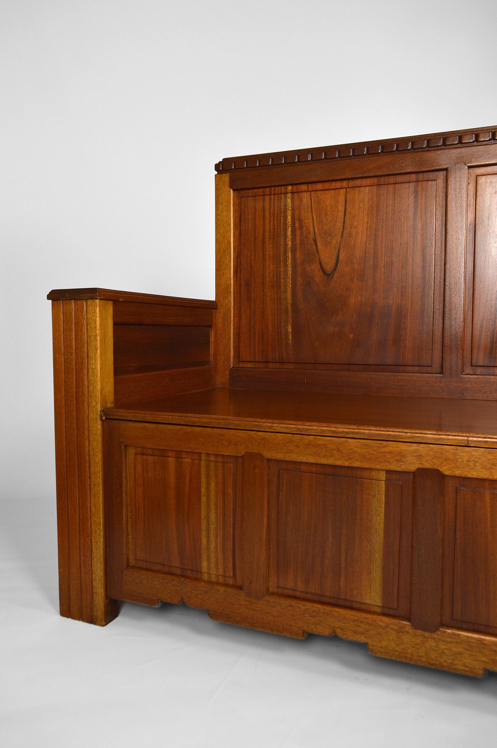 Wood Art Deco Hall Chest Bench by Clement Goyeneche in Mahogany, France, 1930s For Sale